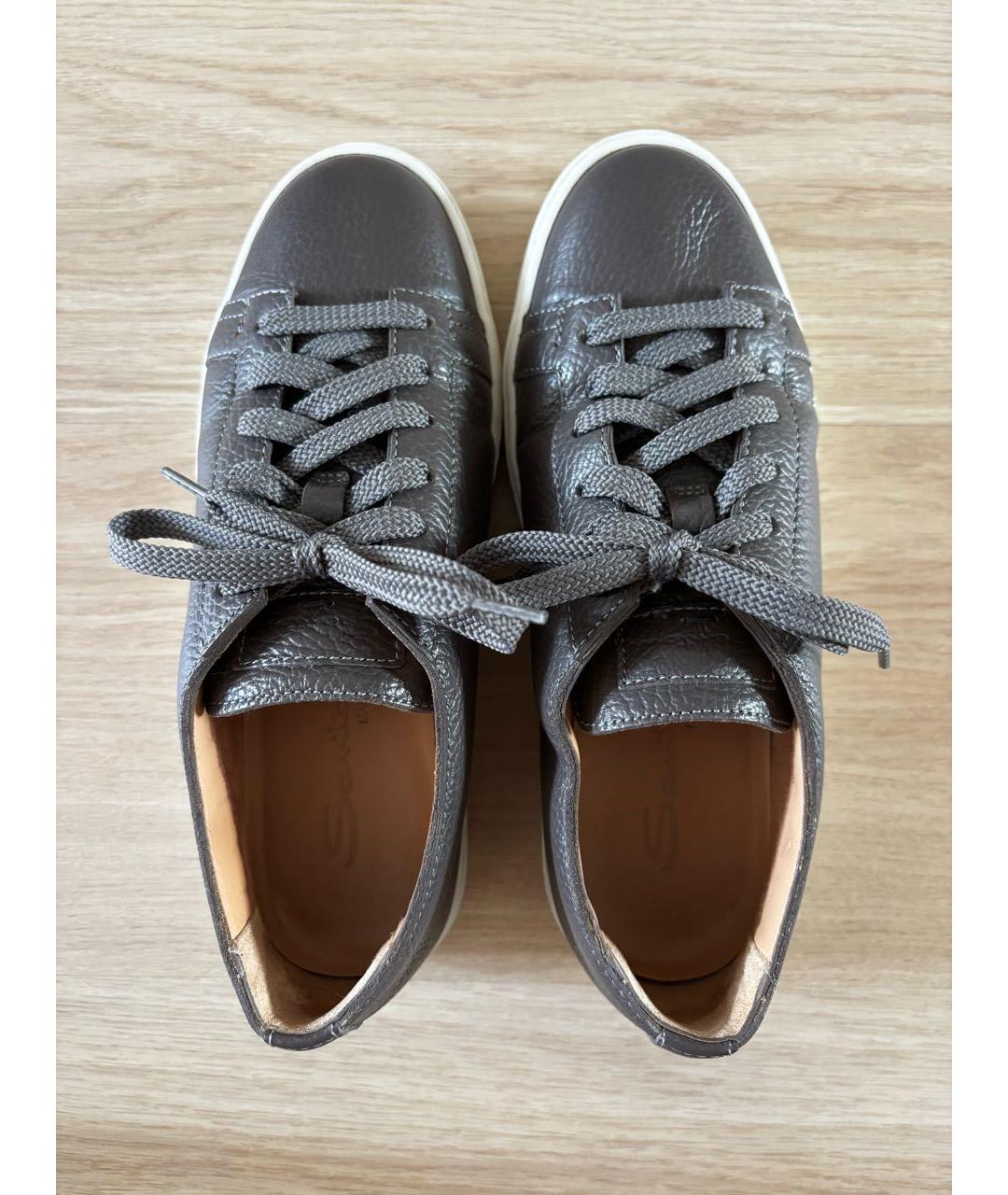 SANTONI Антрацитовые кожаные кеды, фото 3