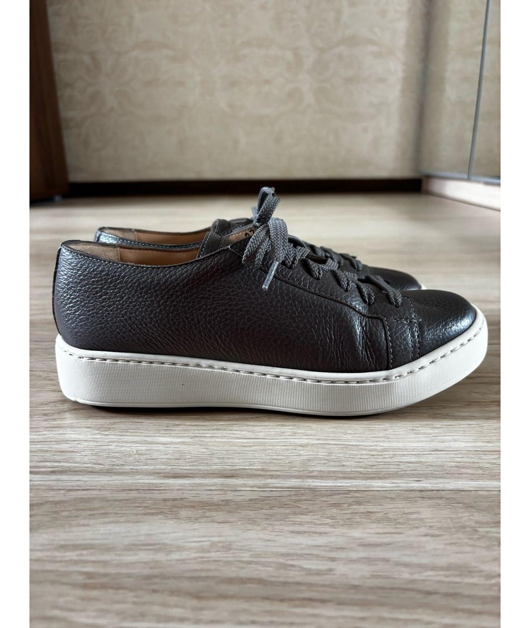 SANTONI Антрацитовые кожаные кеды, фото 6