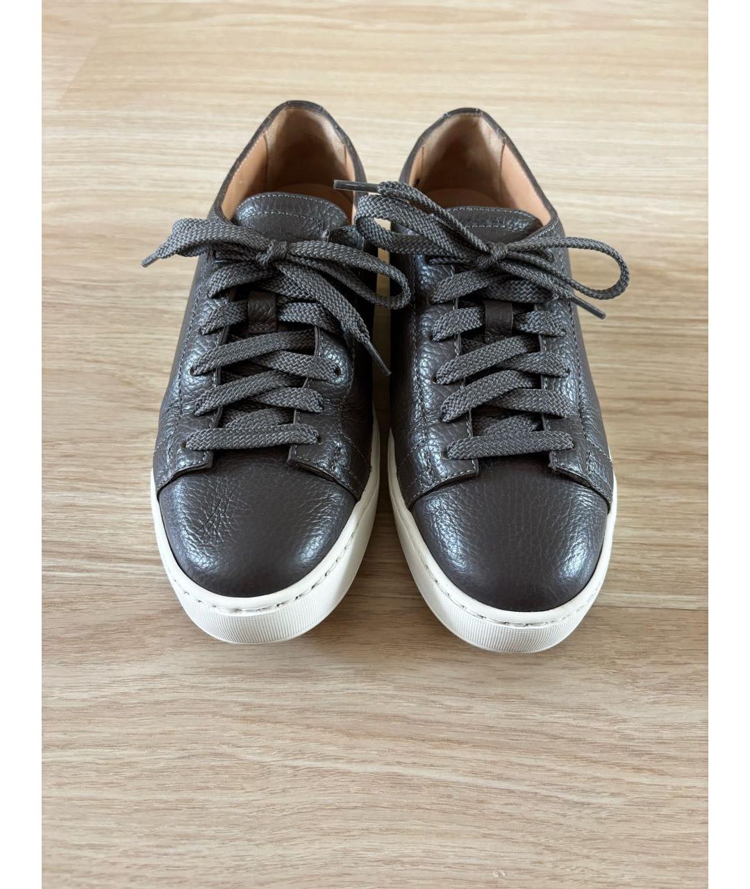 SANTONI Антрацитовые кожаные кеды, фото 2