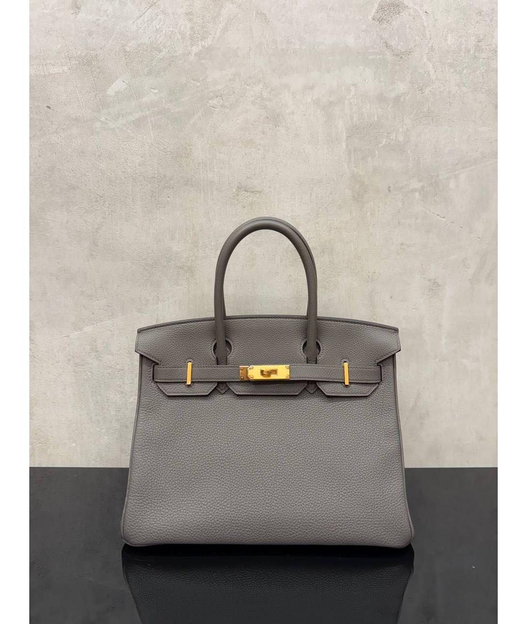 HERMES Антрацитовая кожаная сумка тоут, фото 8