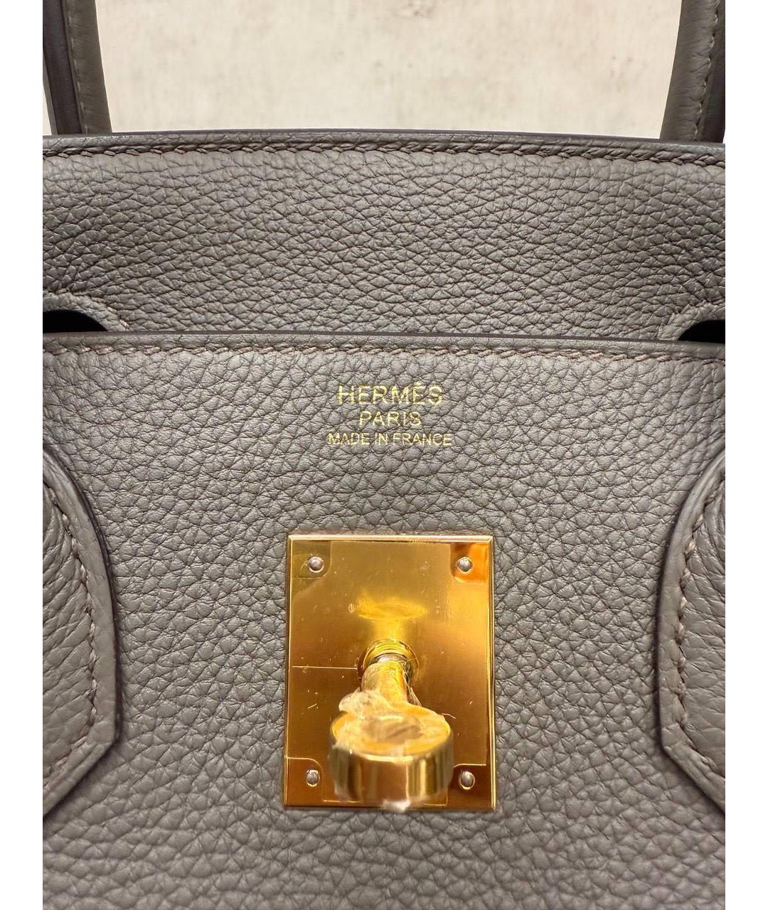 HERMES Антрацитовая кожаная сумка тоут, фото 4