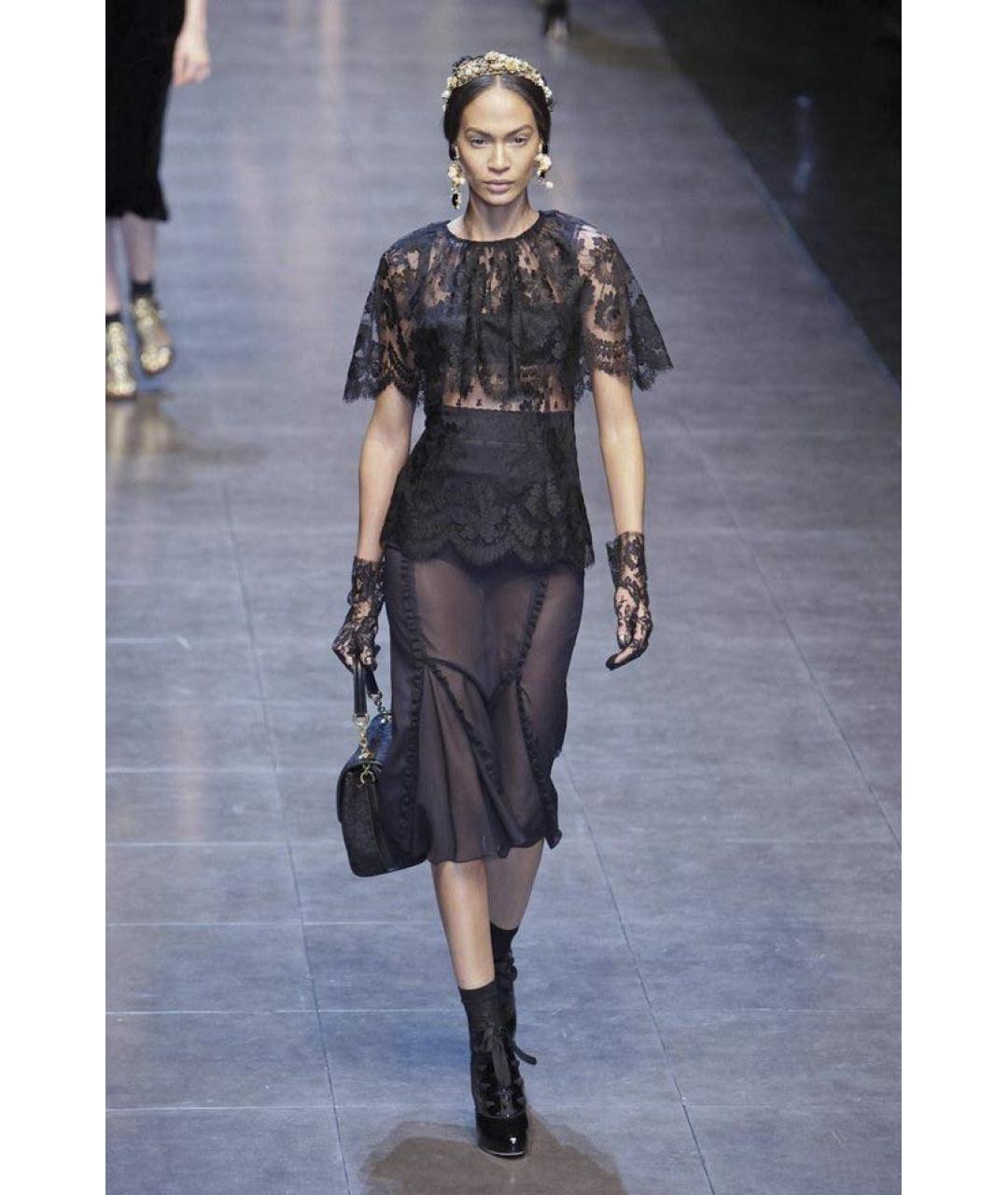 DOLCE&GABBANA Черная шелковая юбка миди, фото 3