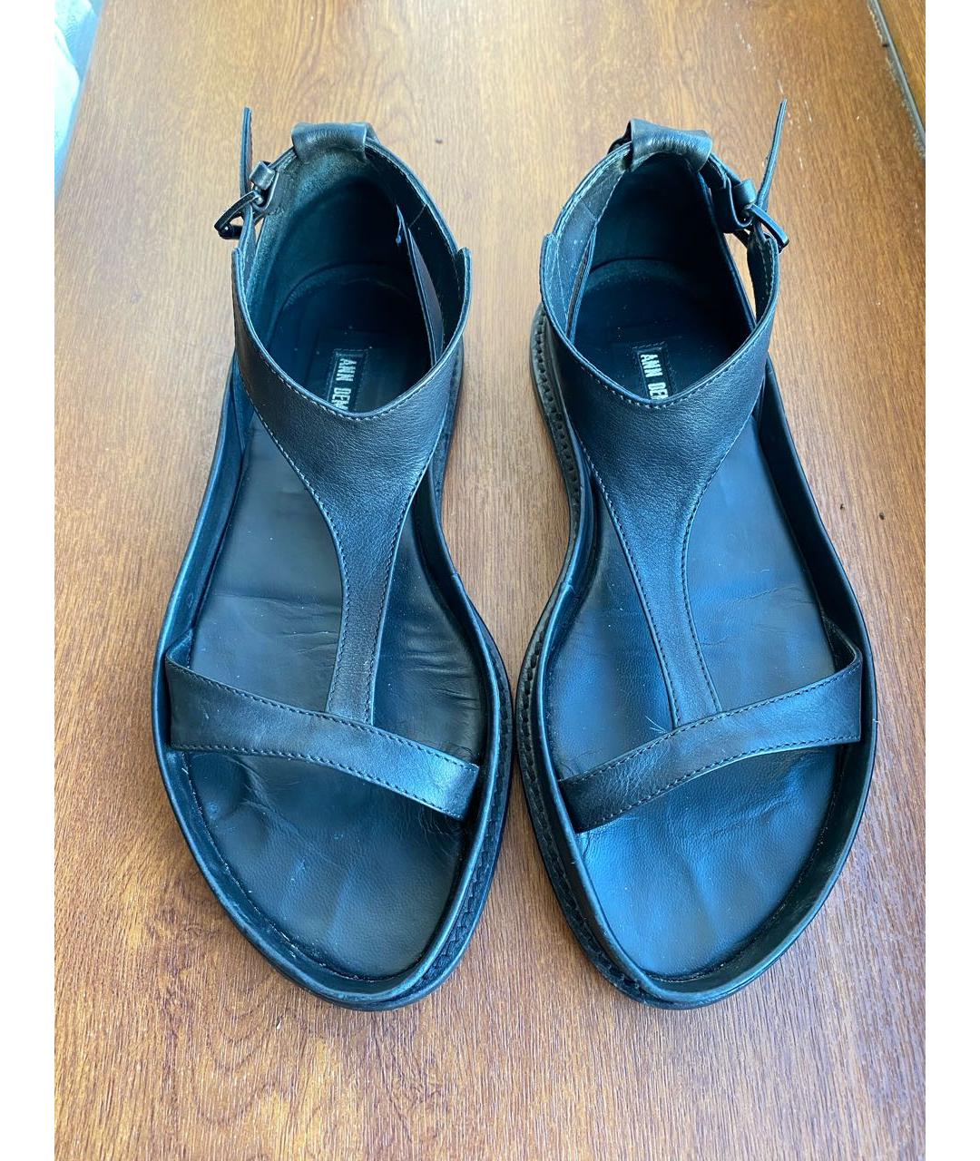 ANN DEMEULEMEESTER Черные кожаные босоножки, фото 2