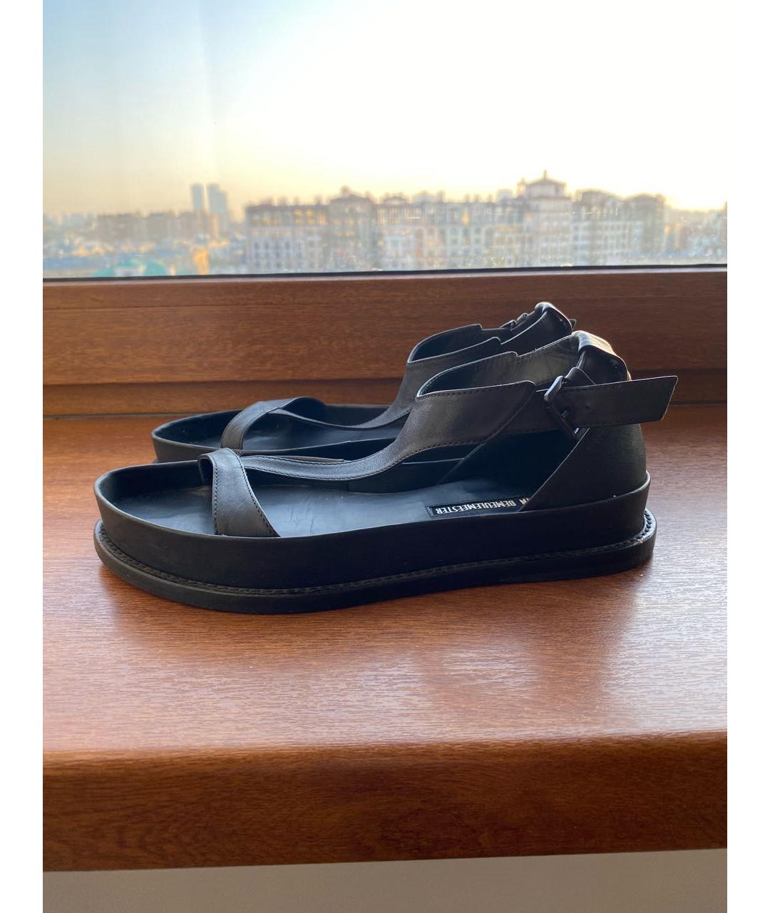 ANN DEMEULEMEESTER Черные кожаные босоножки, фото 5