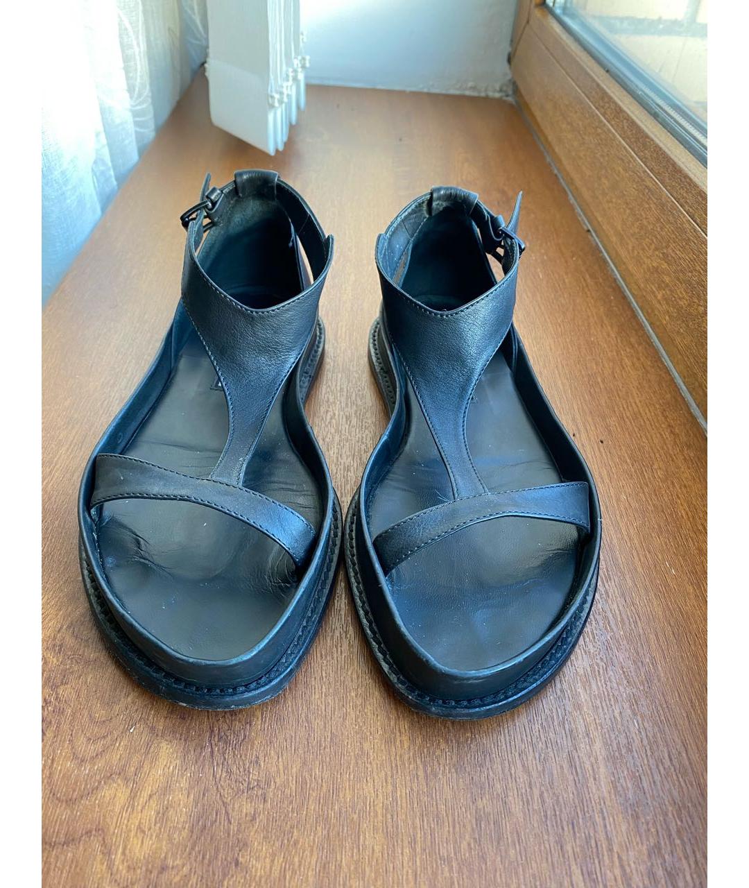ANN DEMEULEMEESTER Черные кожаные босоножки, фото 3