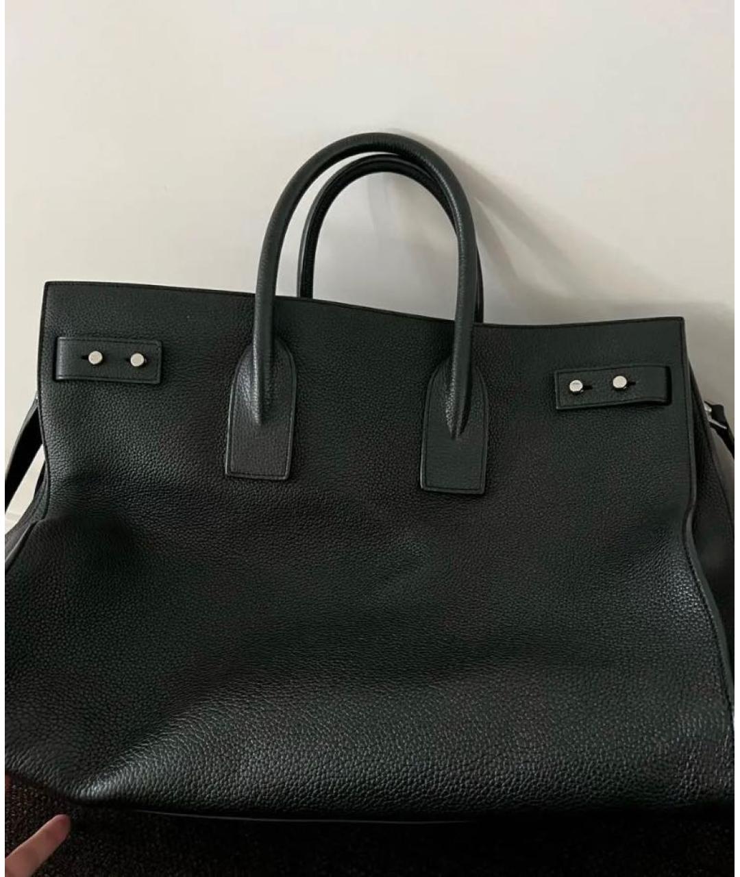 SAINT LAURENT Черная кожаная сумка тоут, фото 3