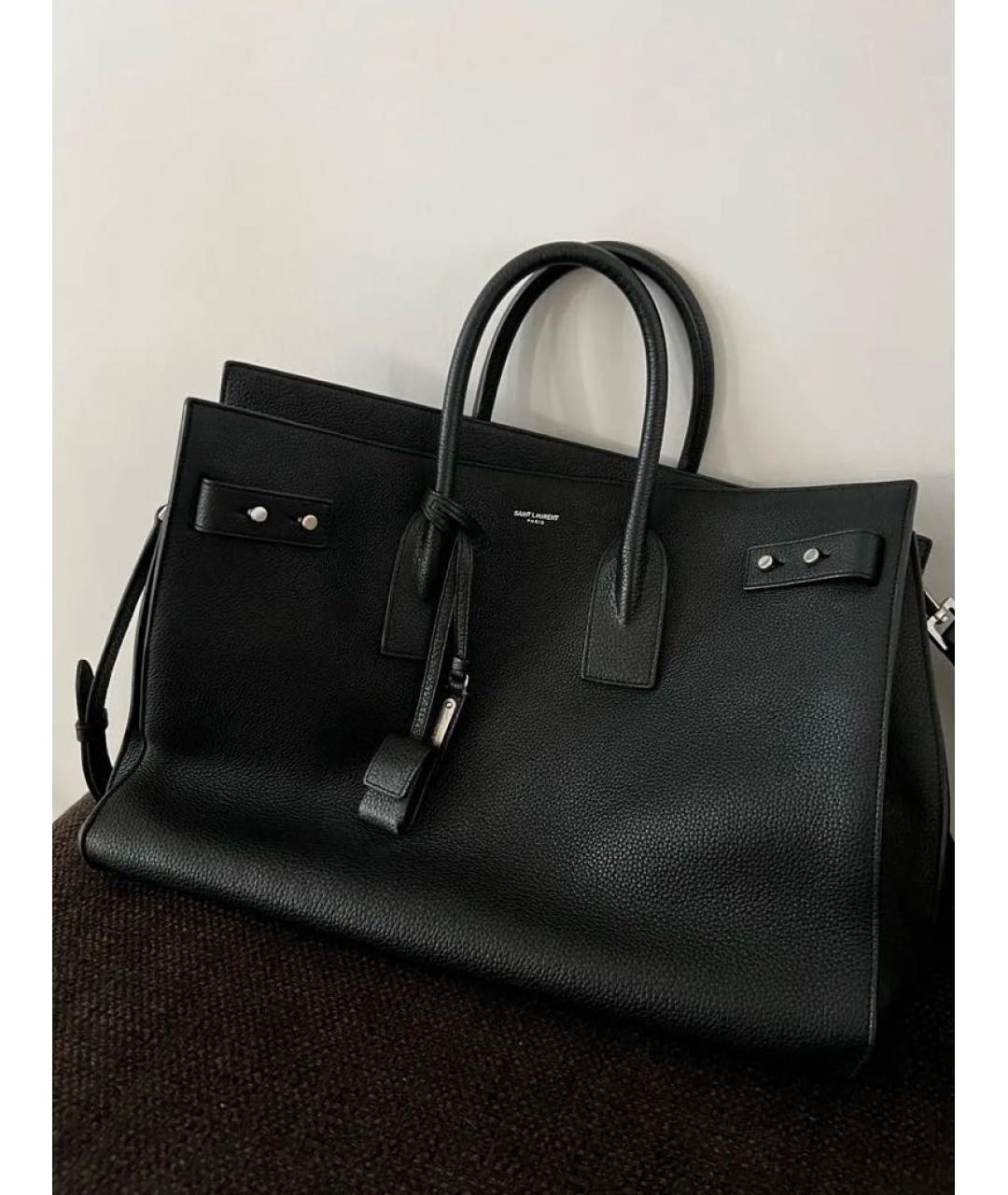SAINT LAURENT Черная кожаная сумка тоут, фото 2