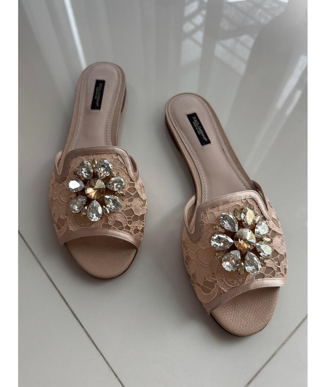 DOLCE&GABBANA Бежевые текстильные шлепанцы, фото 2