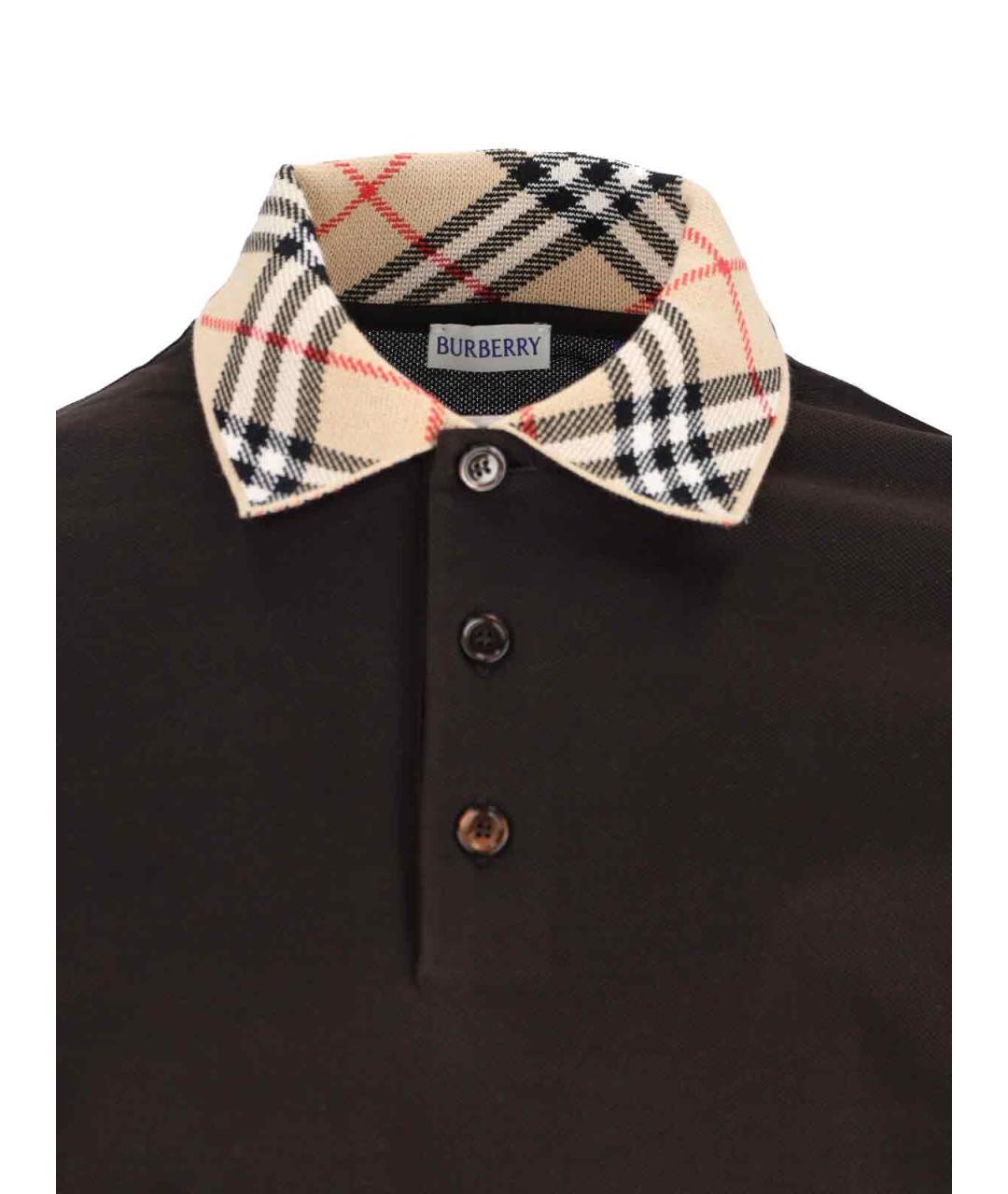 BURBERRY Коричневое хлопковое поло с длинным рукавом, фото 3