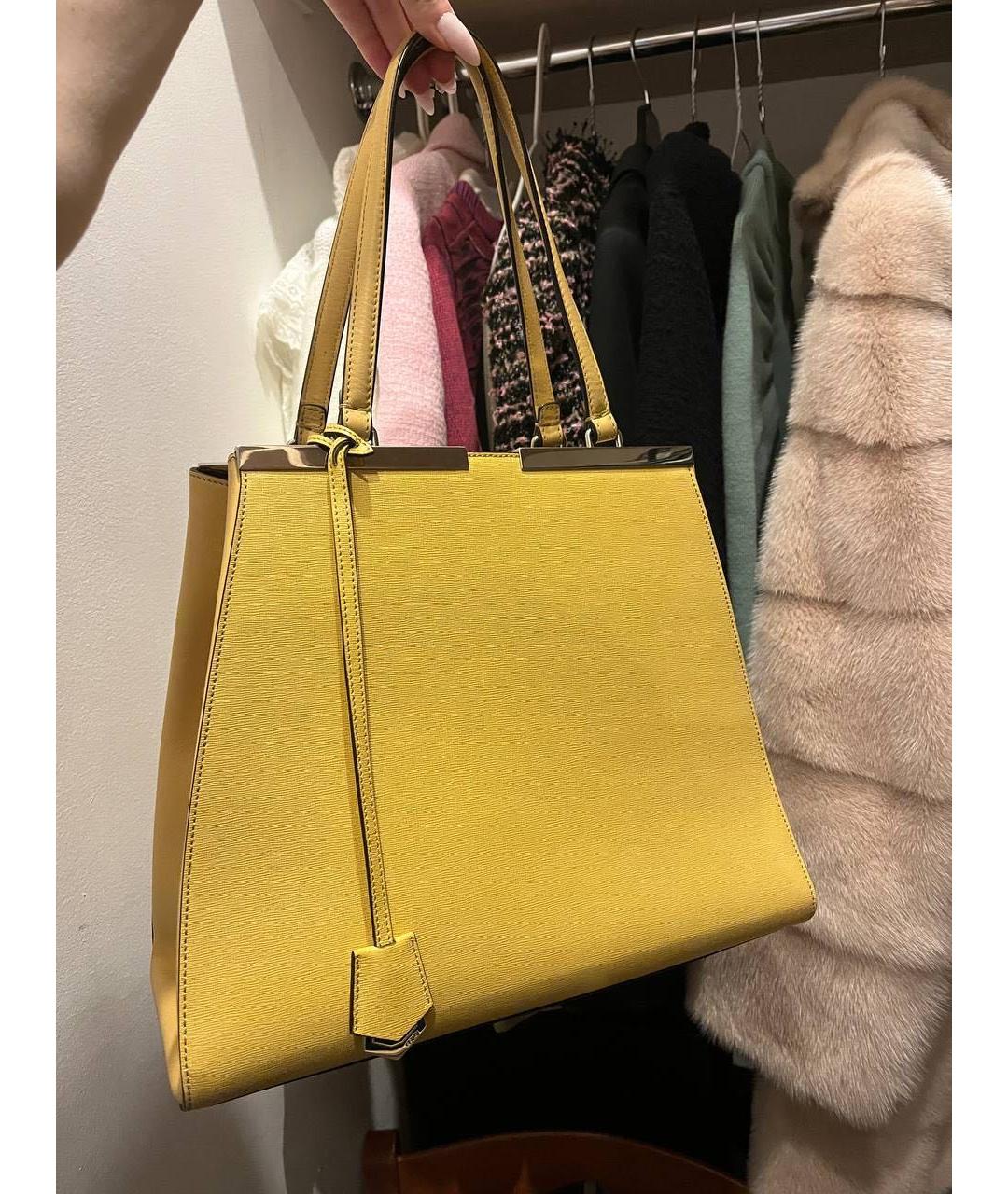 FENDI Желтая кожаная сумка тоут, фото 9