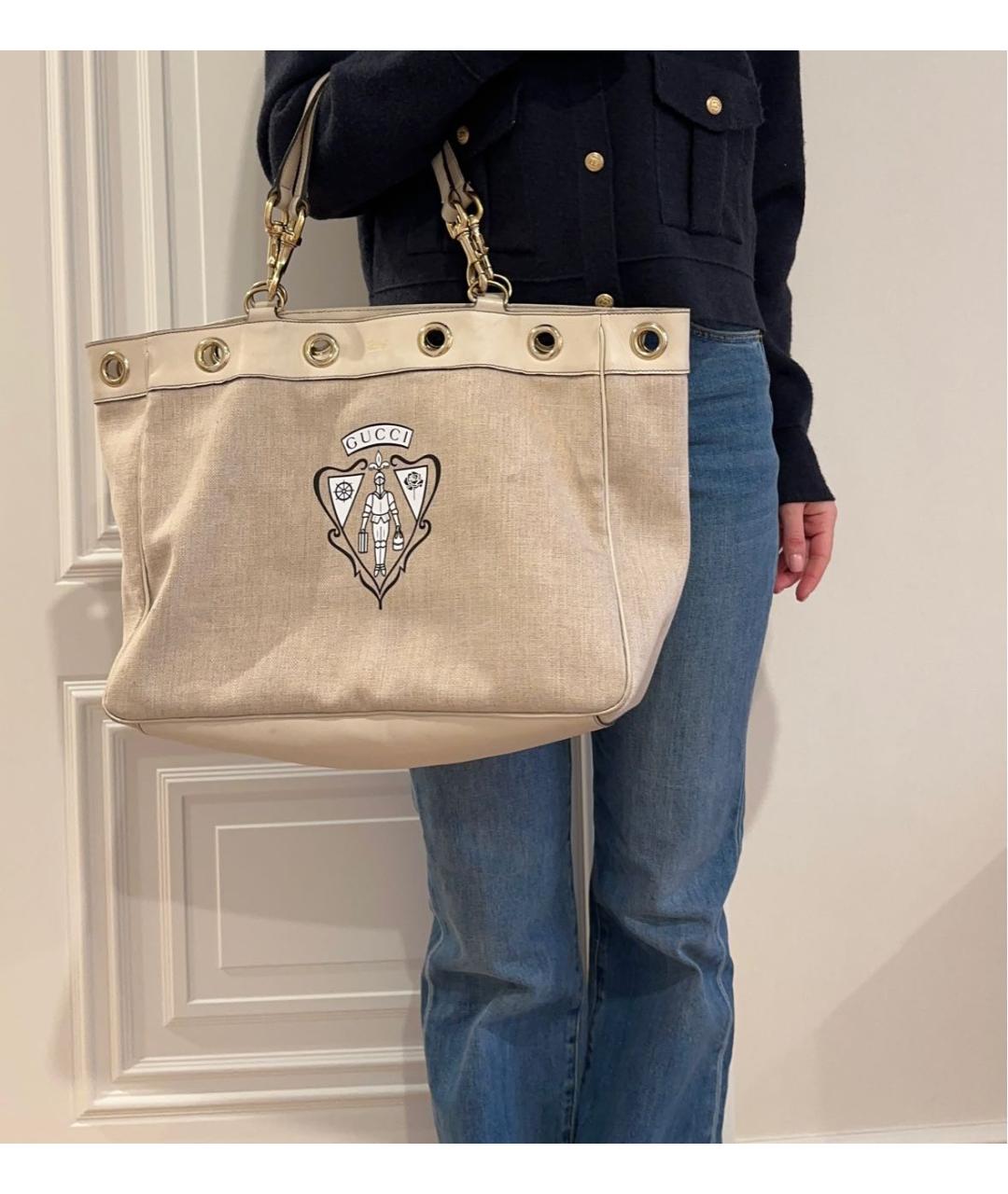 GUCCI Бежевая кожаная сумка тоут, фото 7