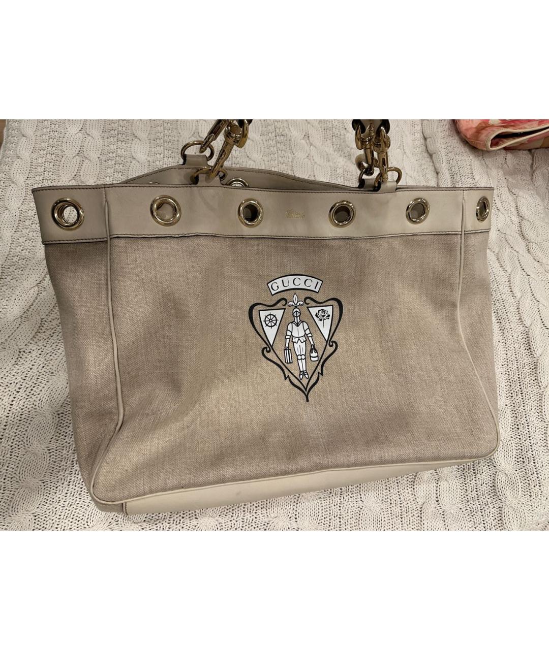 GUCCI Бежевая кожаная сумка тоут, фото 3