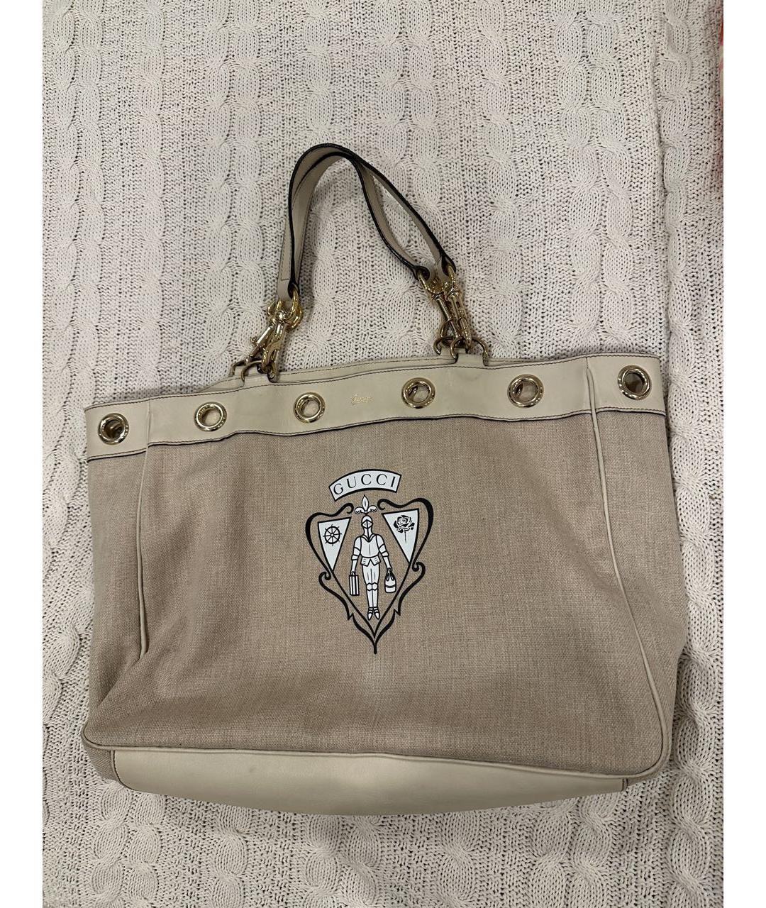 GUCCI Бежевая кожаная сумка тоут, фото 2