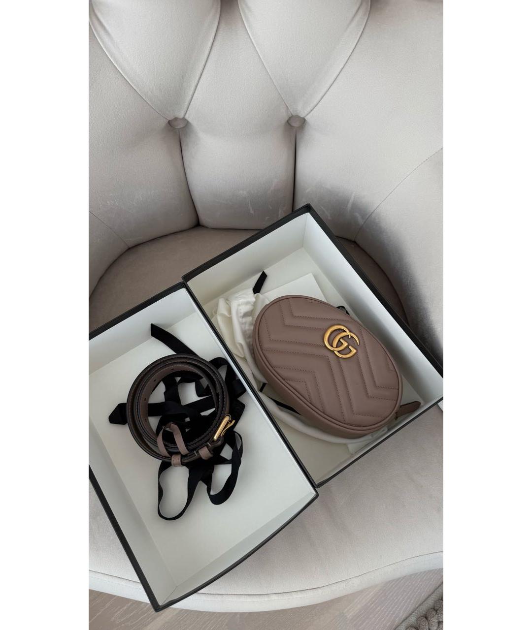 GUCCI Бежевая кожаная поясная сумка, фото 5