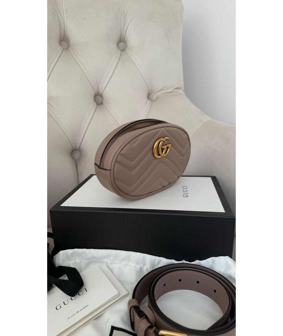 GUCCI Бежевая кожаная поясная сумка, фото 2
