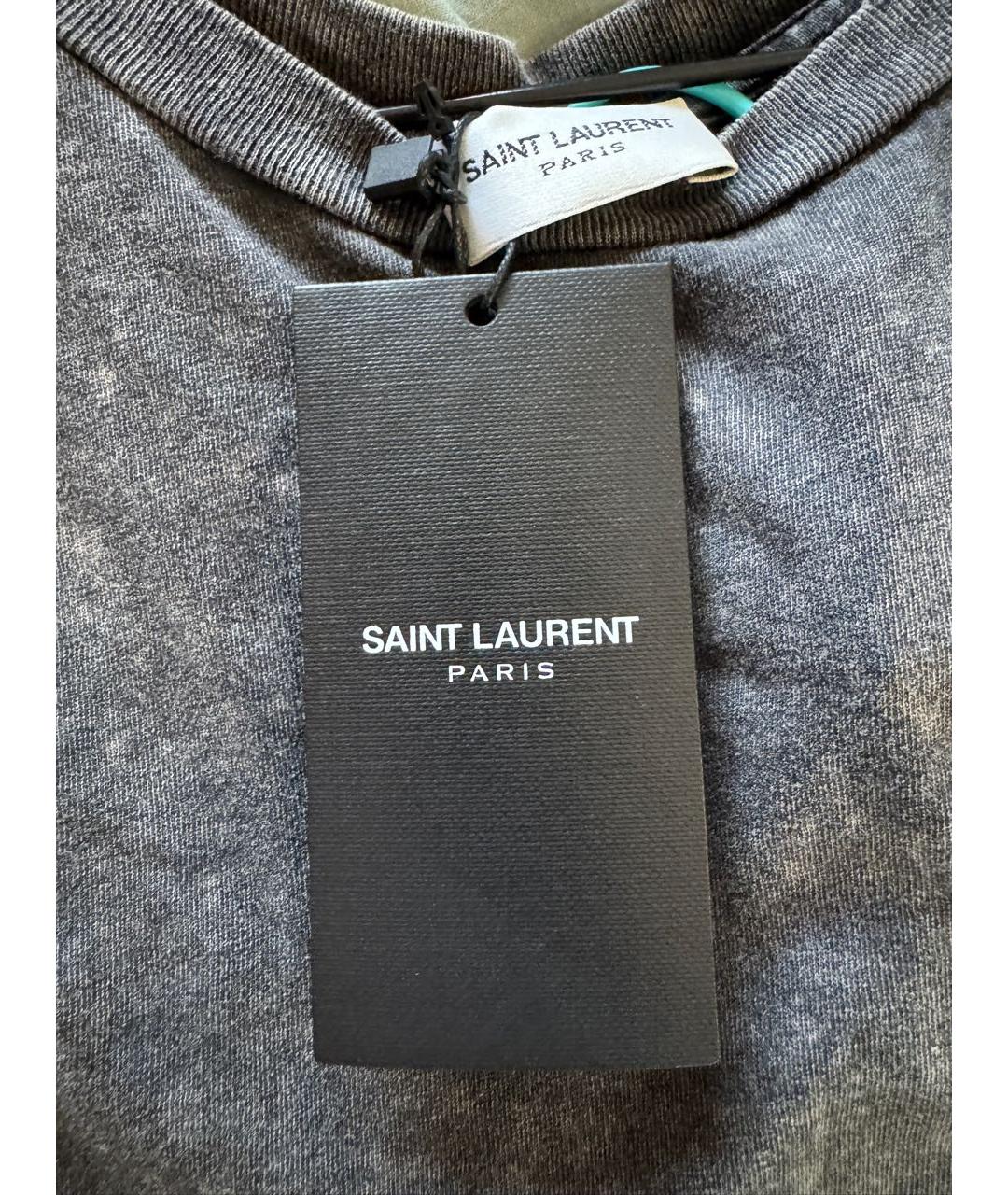 SAINT LAURENT Серая хлопковая футболка, фото 5