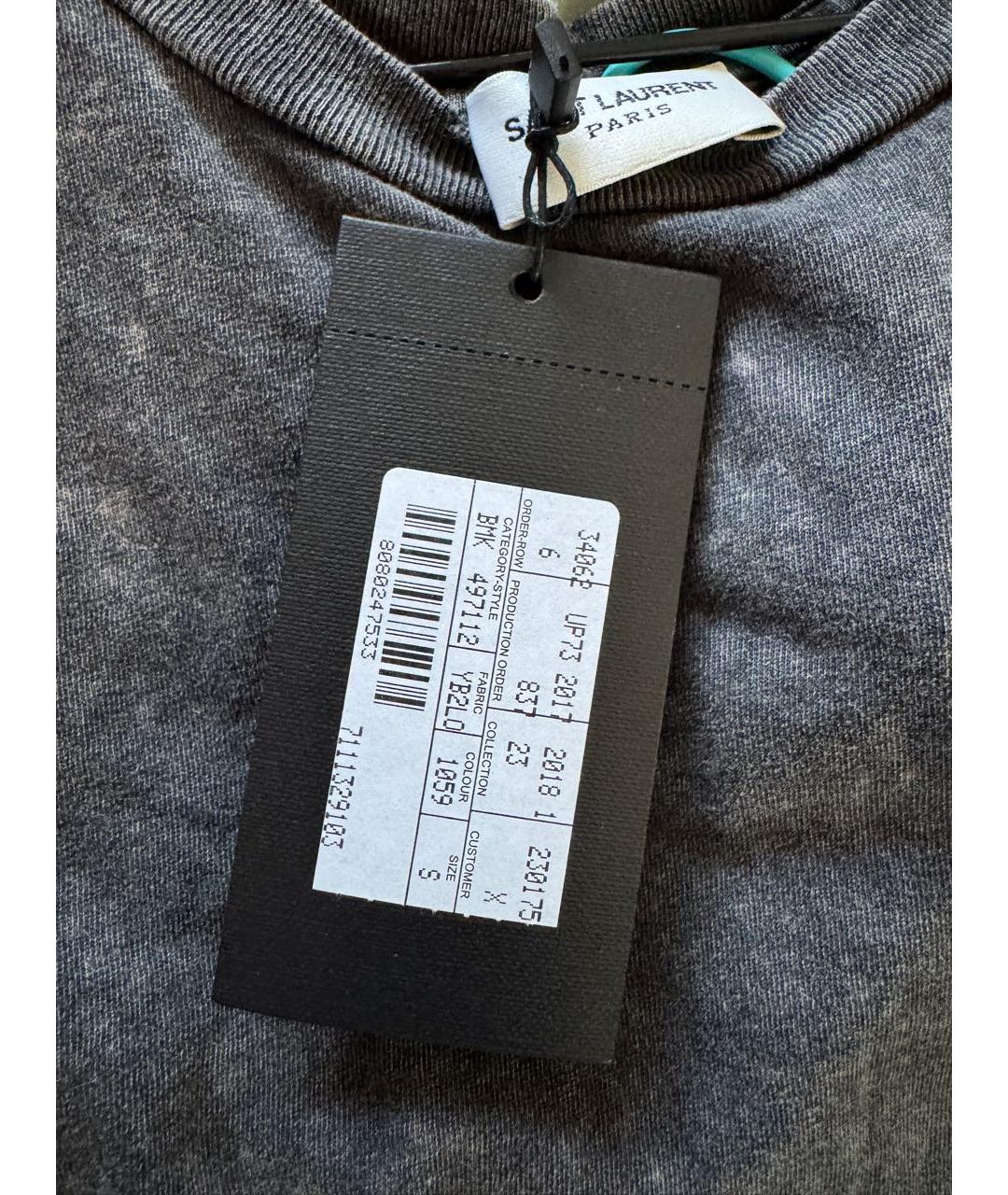 SAINT LAURENT Серая хлопковая футболка, фото 6