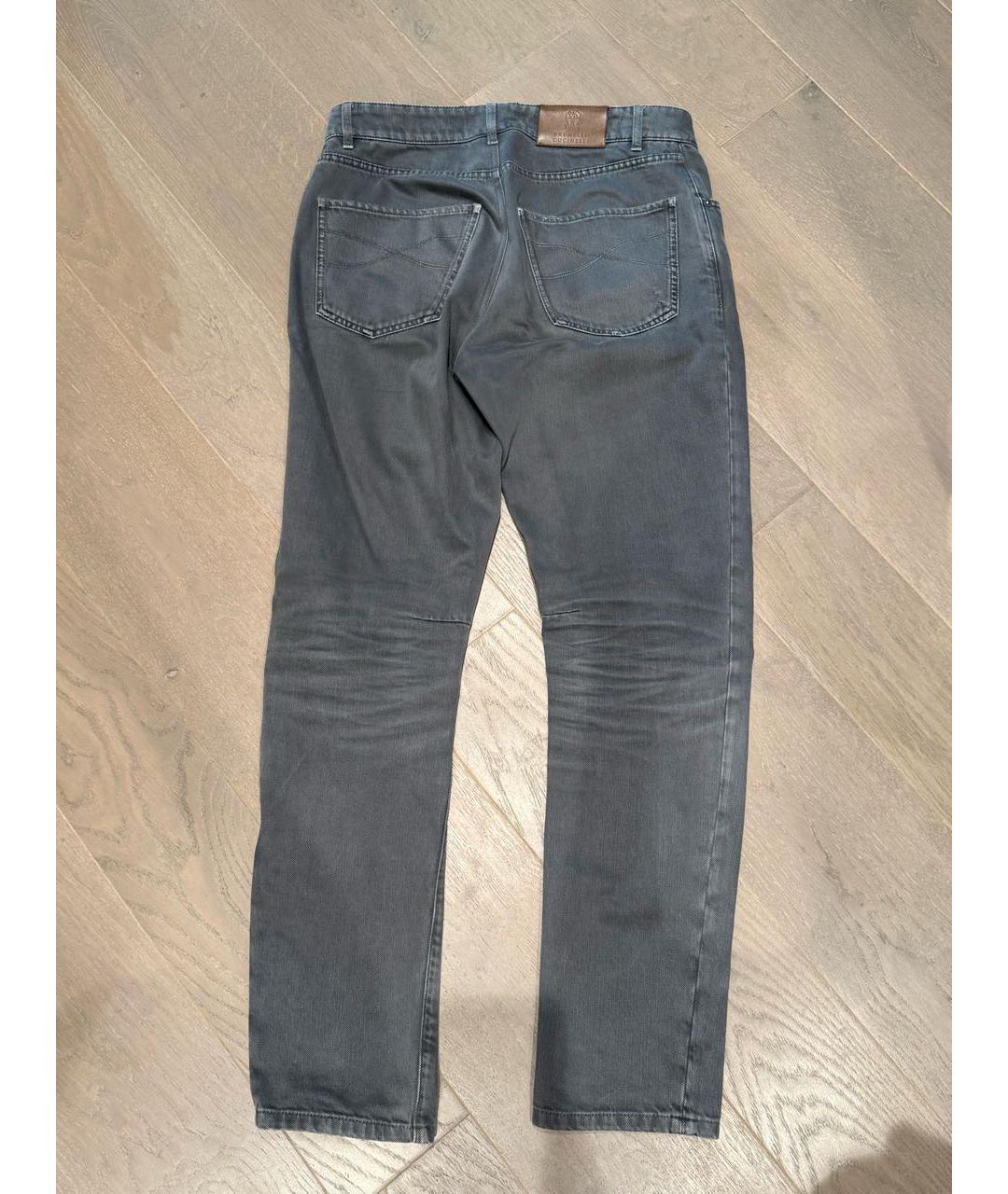 BRUNELLO CUCINELLI Антрацитовые хлопковые прямые джинсы, фото 2