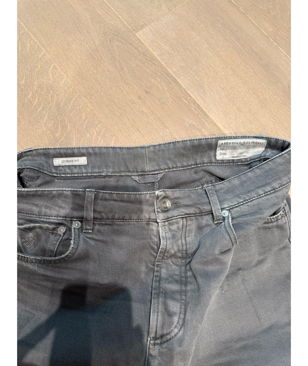 BRUNELLO CUCINELLI Антрацитовые хлопковые прямые джинсы, фото 3