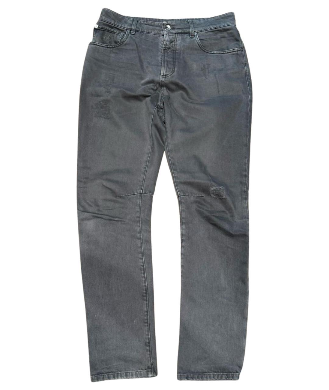 BRUNELLO CUCINELLI Антрацитовые хлопковые прямые джинсы, фото 1