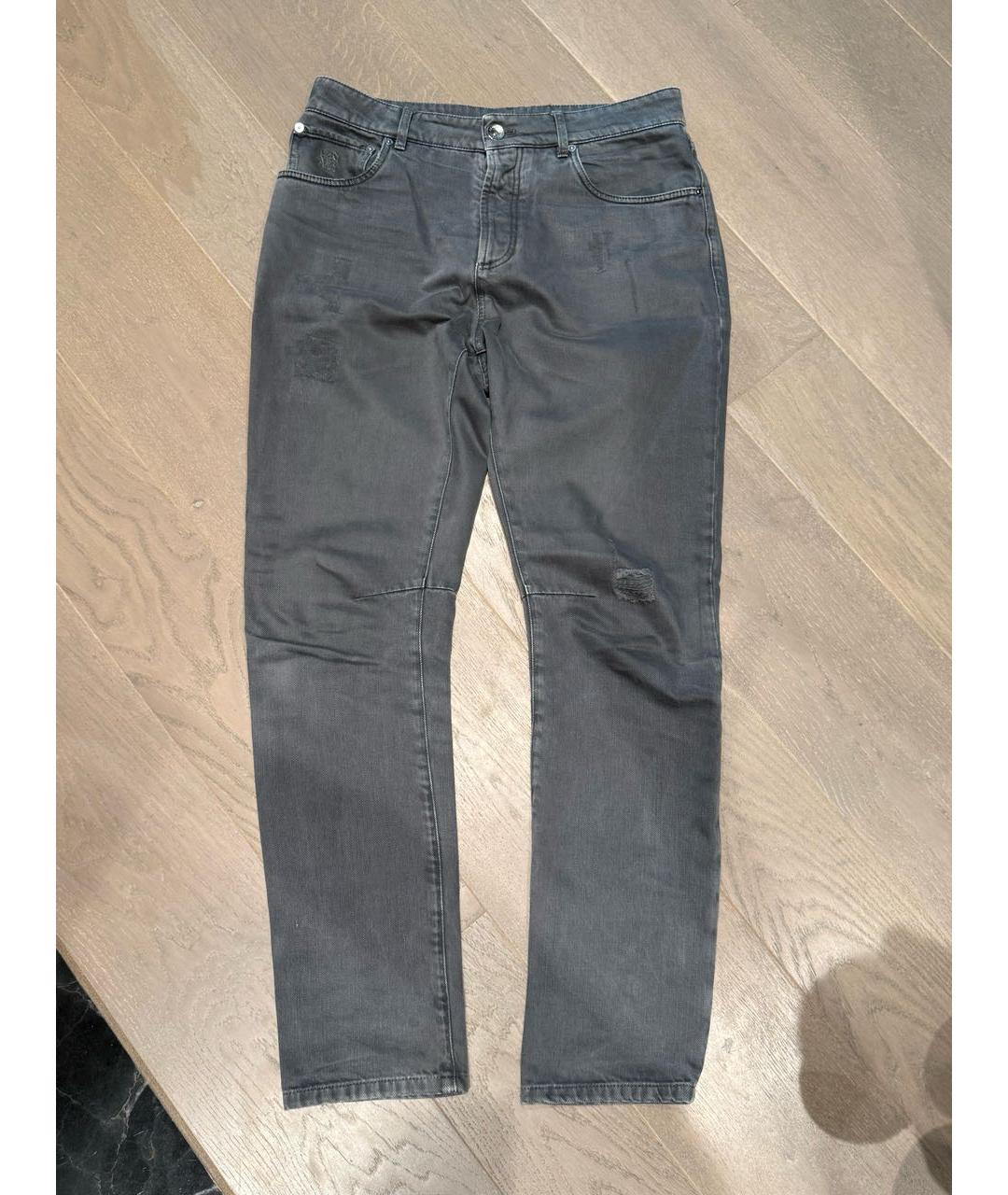BRUNELLO CUCINELLI Антрацитовые хлопковые прямые джинсы, фото 6