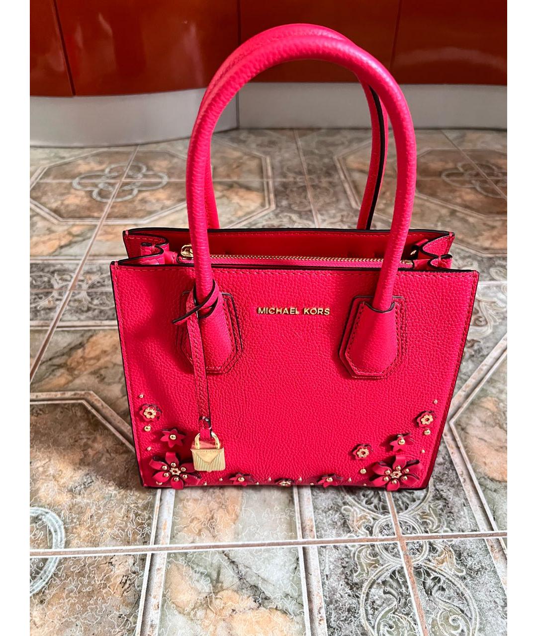 MICHAEL MICHAEL KORS Фуксия кожаная сумка с короткими ручками, фото 5