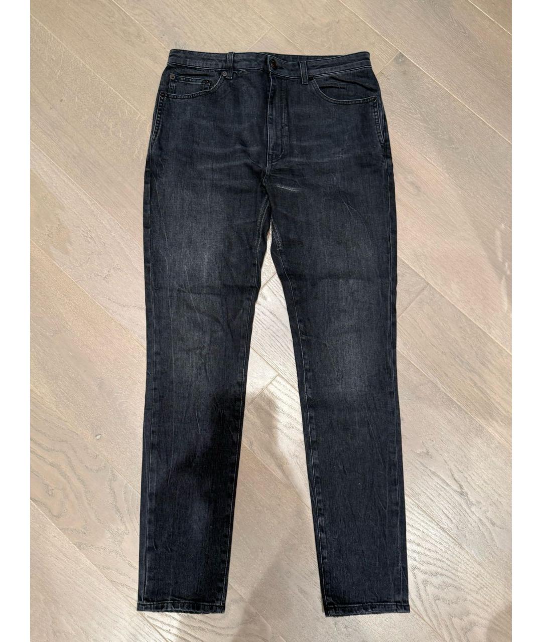 SAINT LAURENT Черные хлопко-эластановые прямые джинсы, фото 7