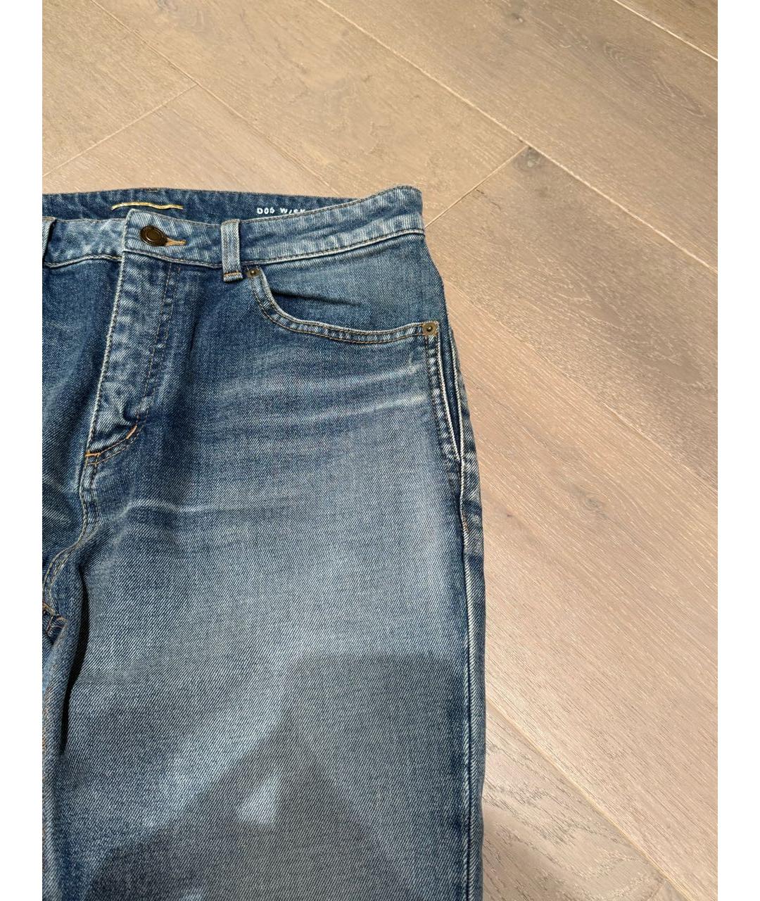 SAINT LAURENT Синие хлопко-эластановые прямые джинсы, фото 5