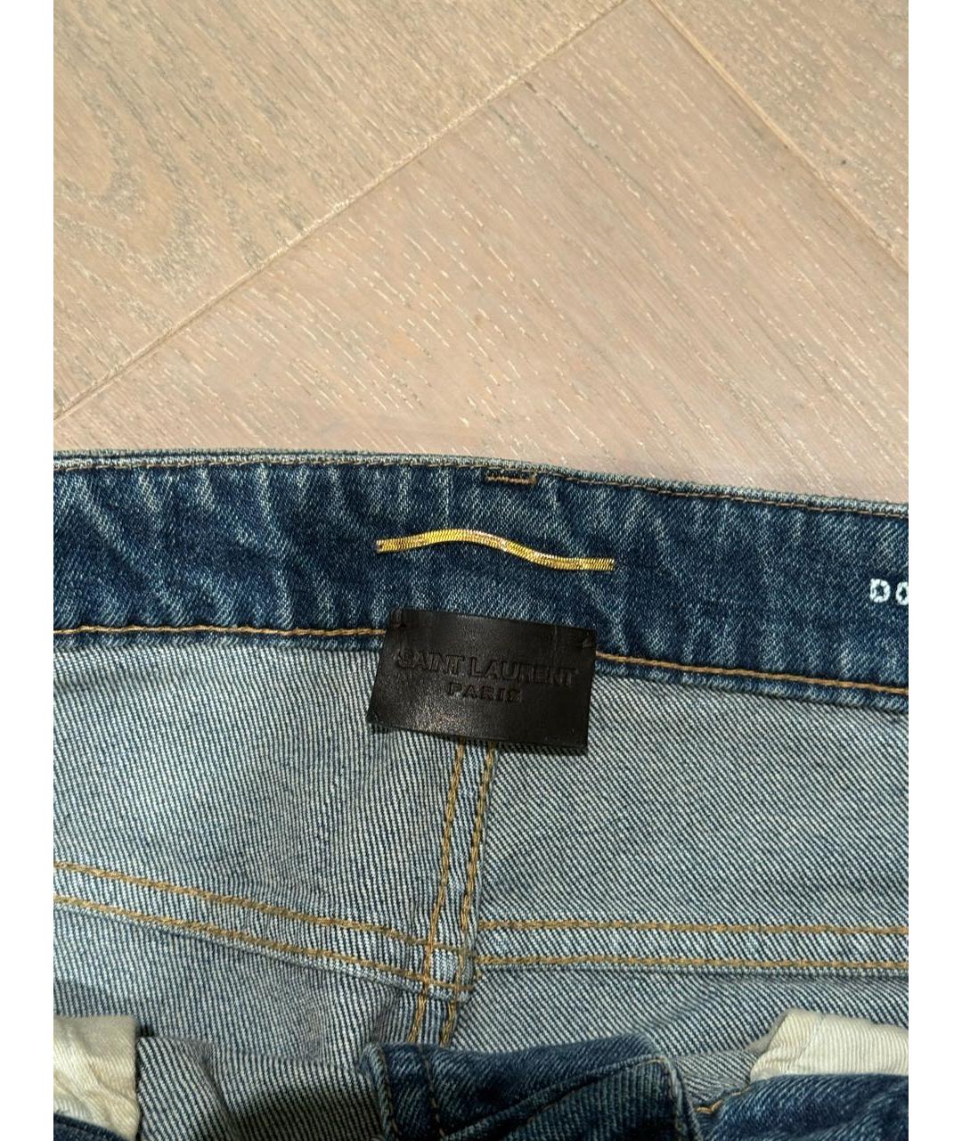 SAINT LAURENT Синие хлопко-эластановые прямые джинсы, фото 3