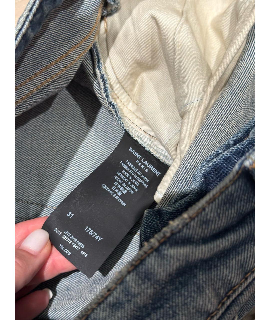 SAINT LAURENT Синие хлопко-эластановые прямые джинсы, фото 6