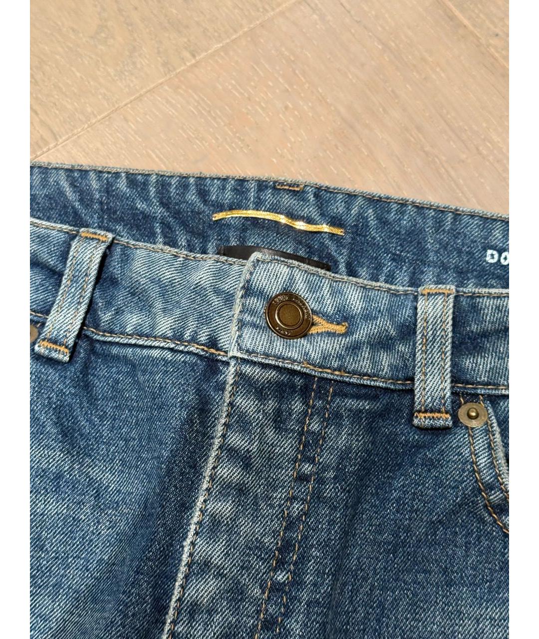 SAINT LAURENT Синие хлопко-эластановые прямые джинсы, фото 4