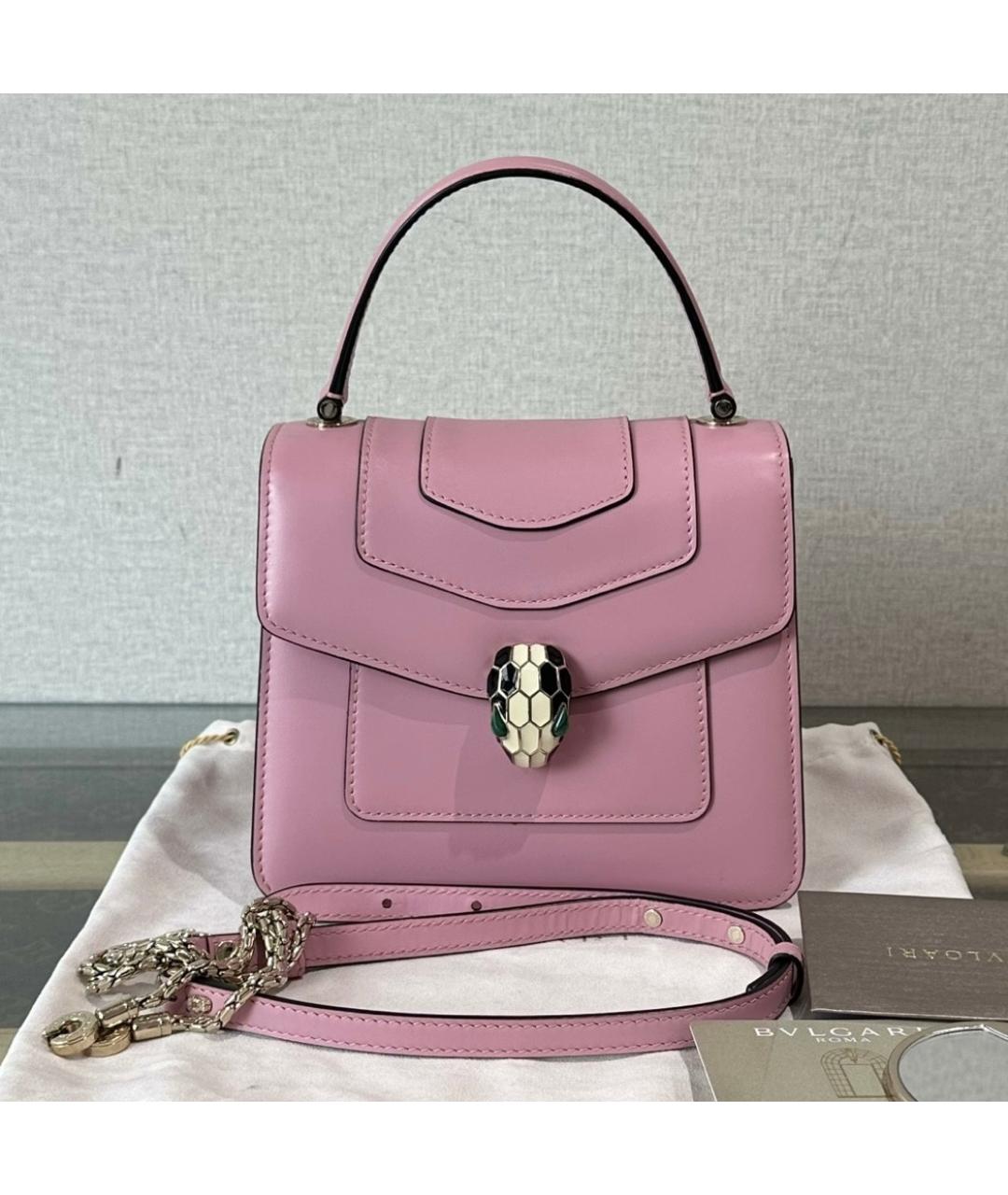BVLGARI Розовая кожаная сумка тоут, фото 7