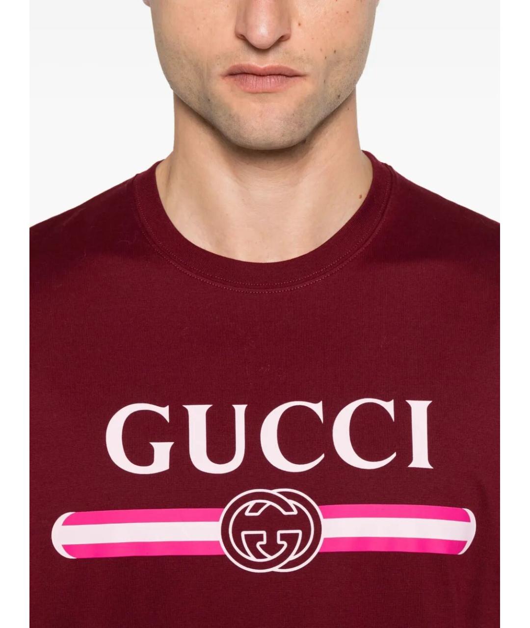 GUCCI Бордовая хлопковая футболка, фото 3