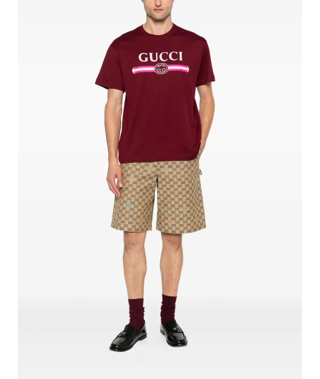 GUCCI Бордовая хлопковая футболка, фото 2