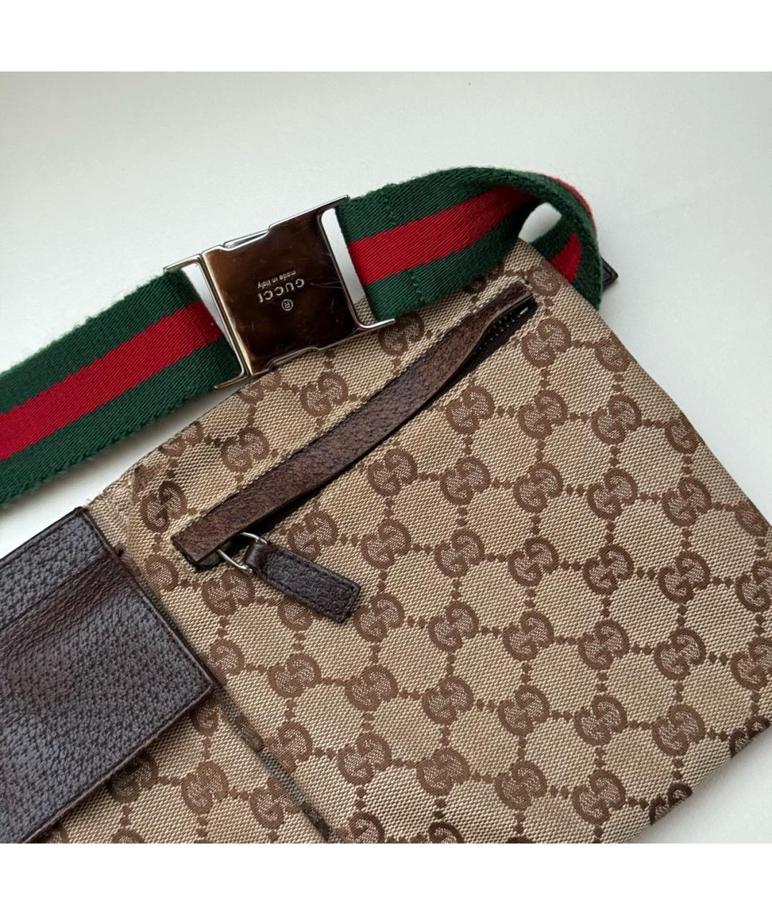 GUCCI Коричневая тканевая поясная сумка, фото 5