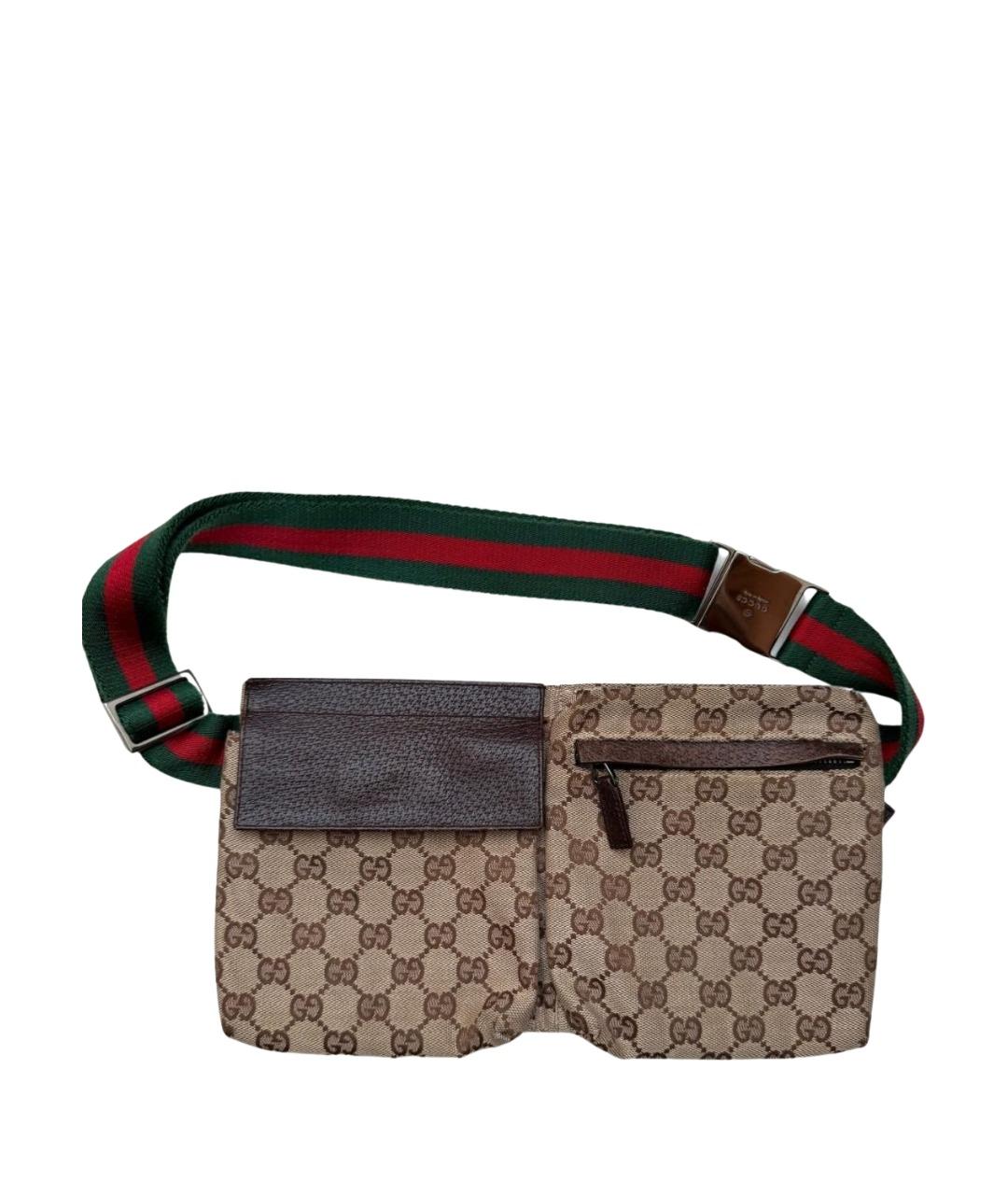 GUCCI Коричневая тканевая поясная сумка, фото 1