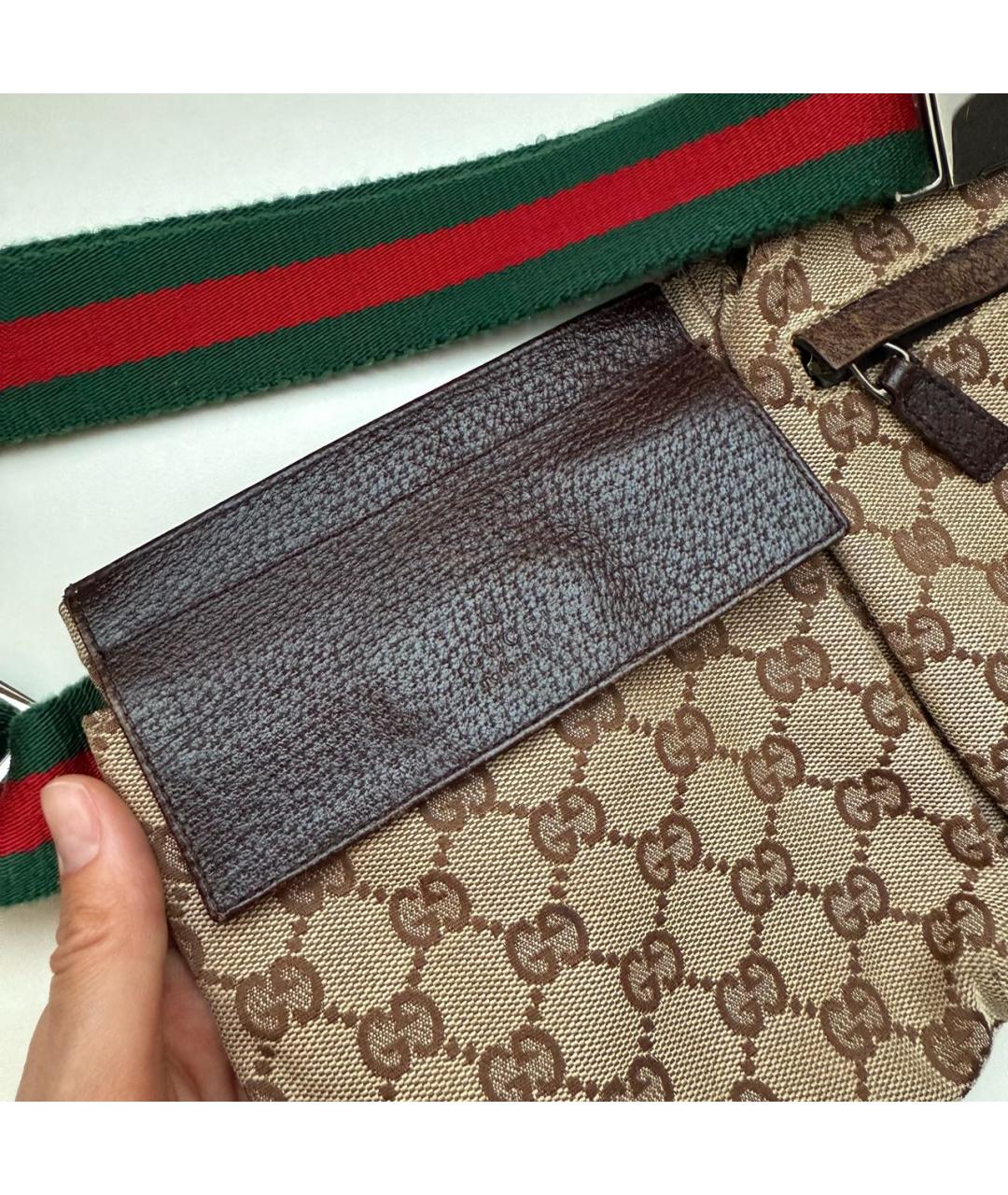 GUCCI Коричневая тканевая поясная сумка, фото 4