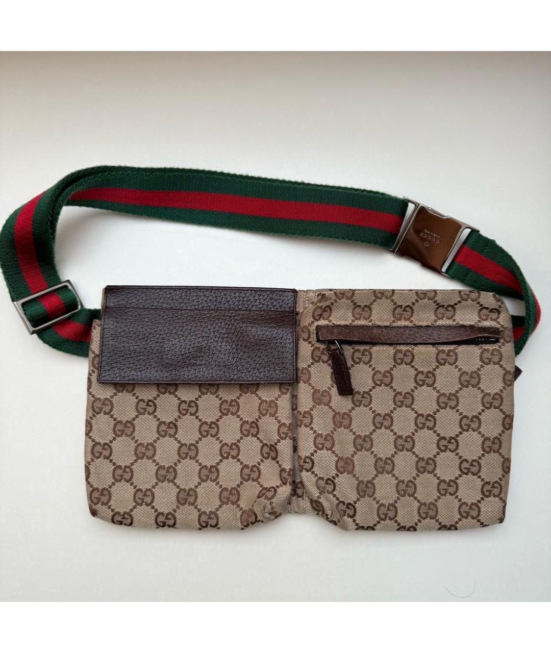 GUCCI Коричневая тканевая поясная сумка, фото 6