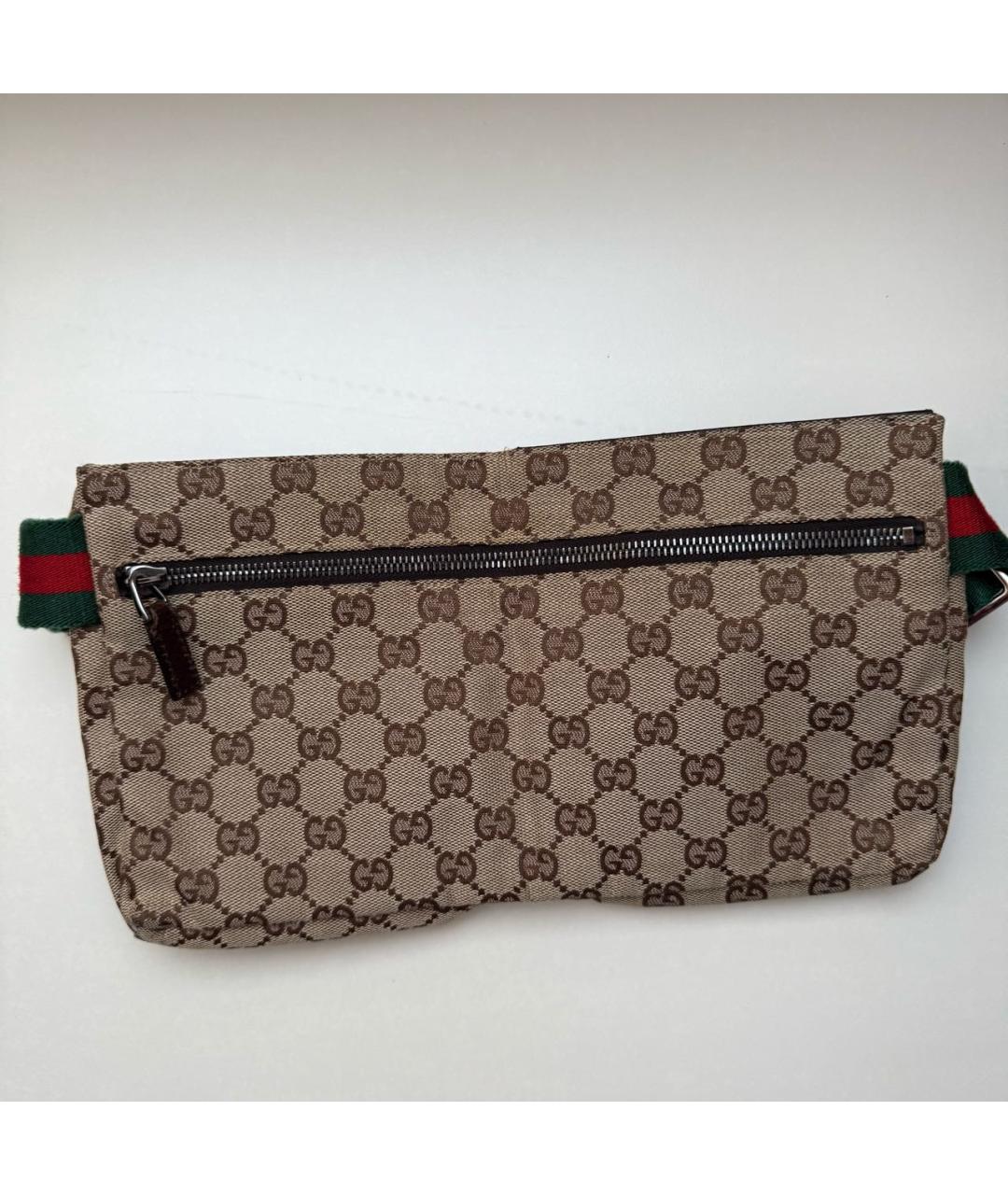 GUCCI Коричневая тканевая поясная сумка, фото 3