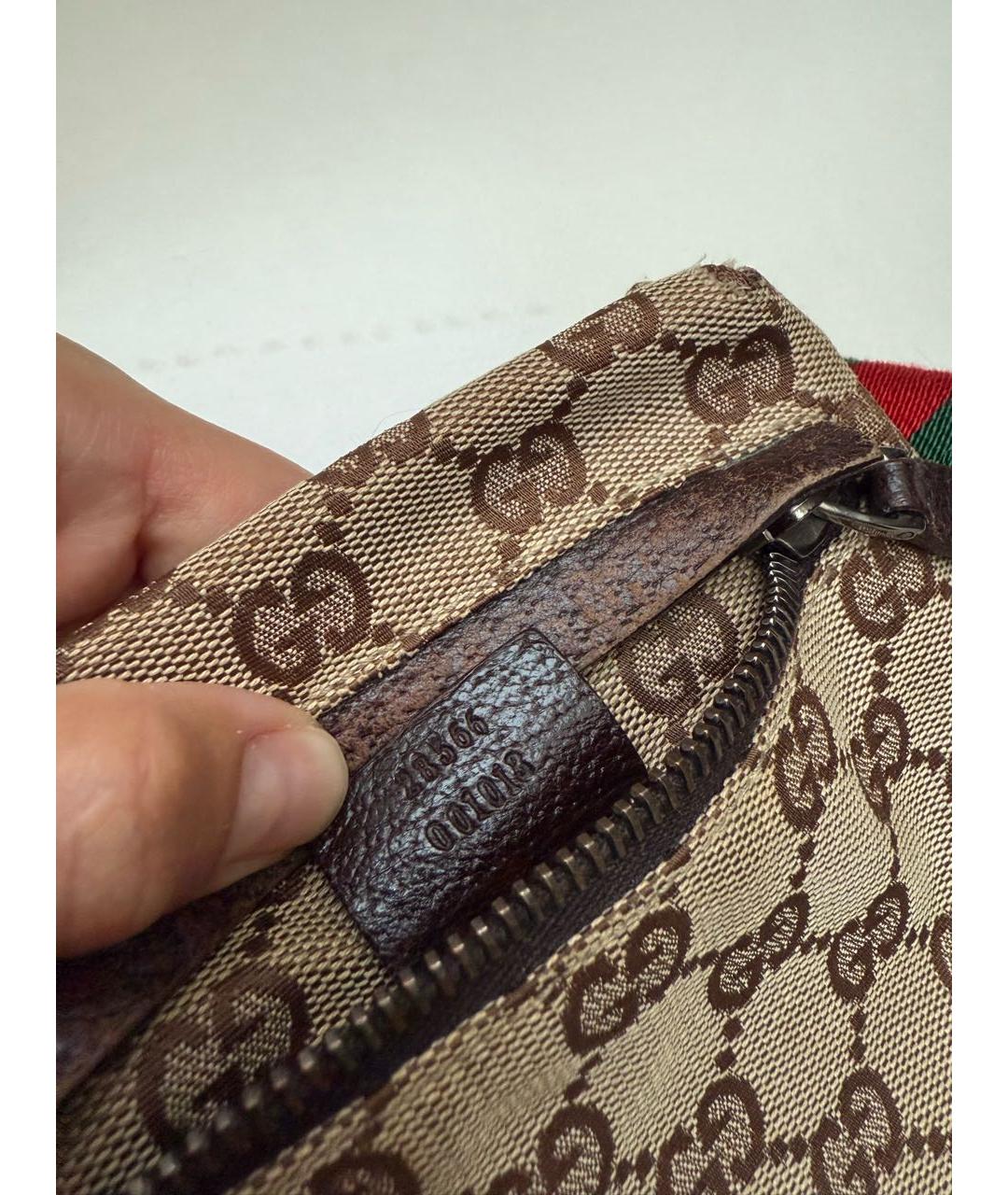 GUCCI Коричневая тканевая поясная сумка, фото 2