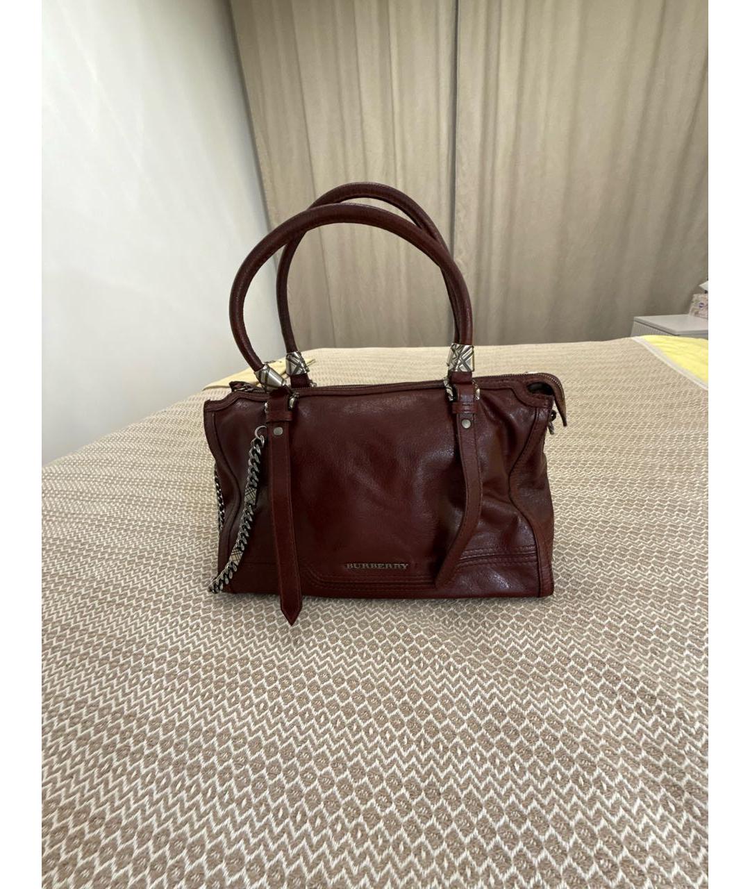 BURBERRY Бордовая кожаная сумка с короткими ручками, фото 9