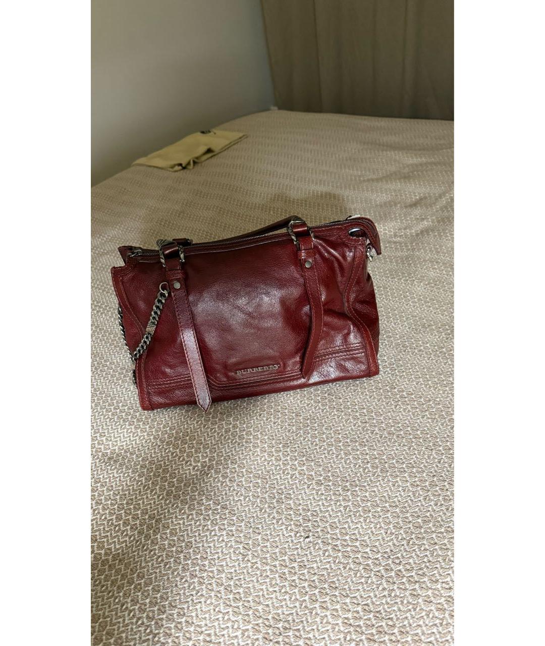 BURBERRY Бордовая кожаная сумка с короткими ручками, фото 8