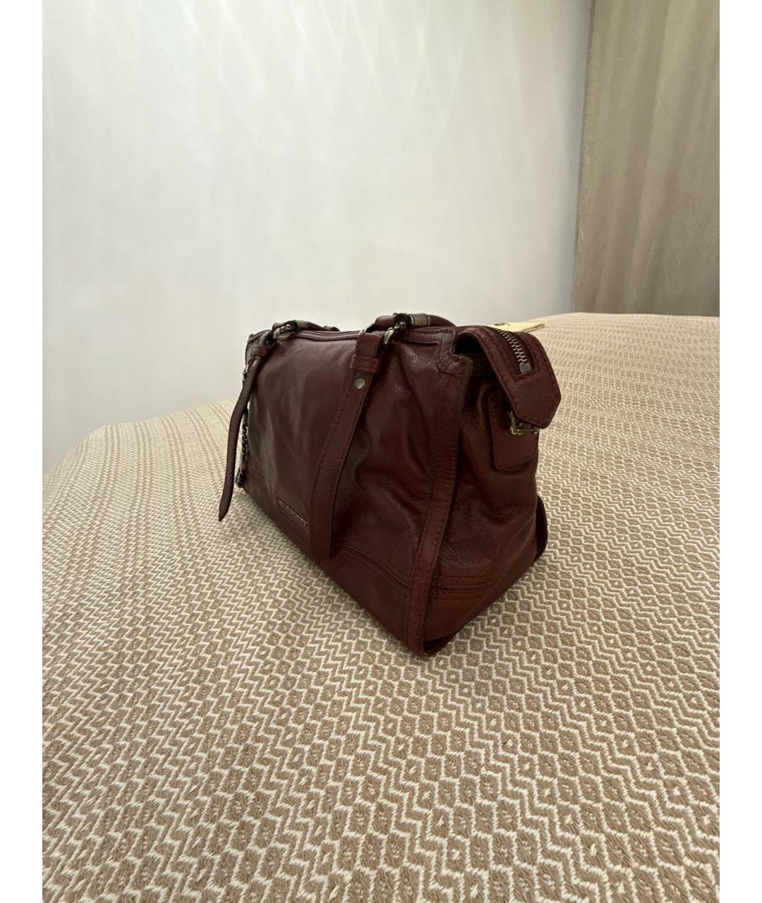 BURBERRY Бордовая кожаная сумка с короткими ручками, фото 2