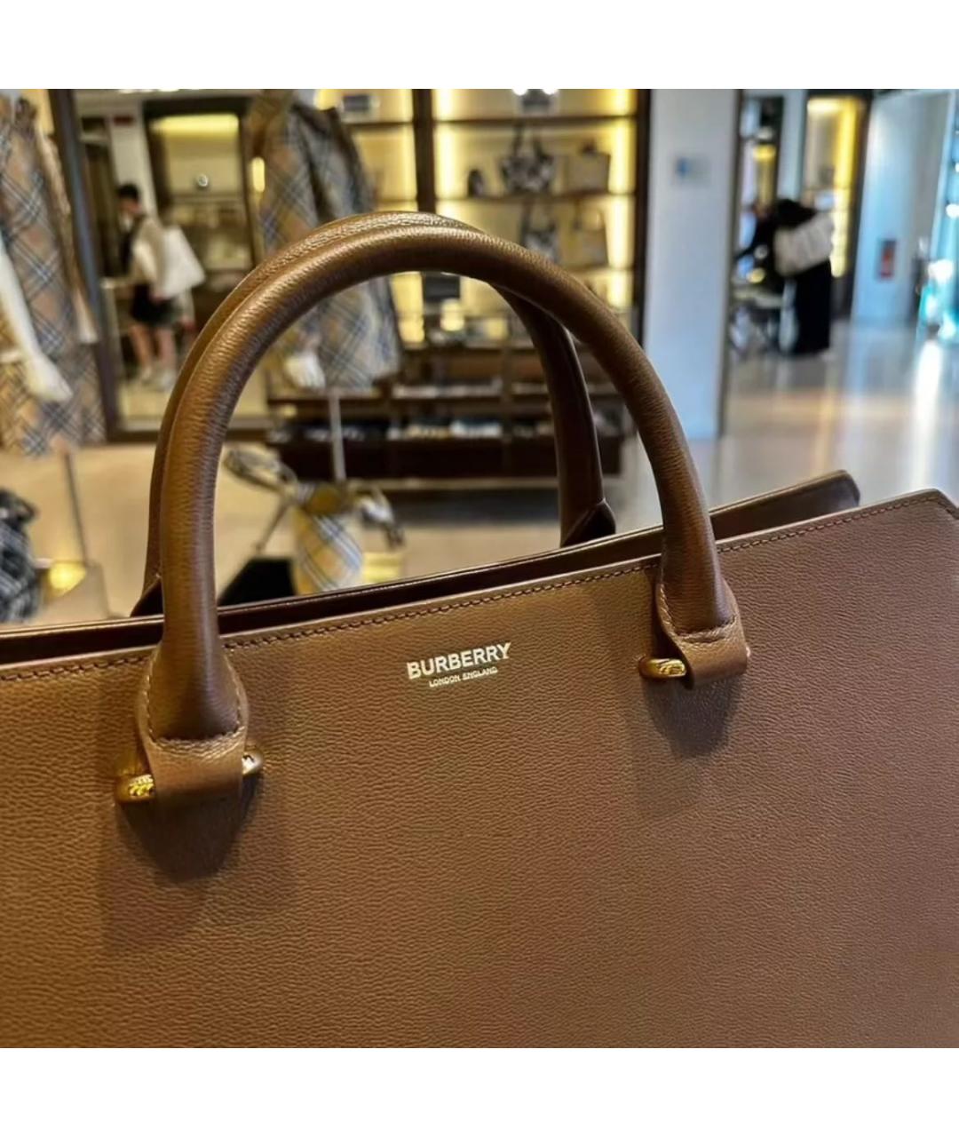 BURBERRY Коричневая кожаная сумка с короткими ручками, фото 2