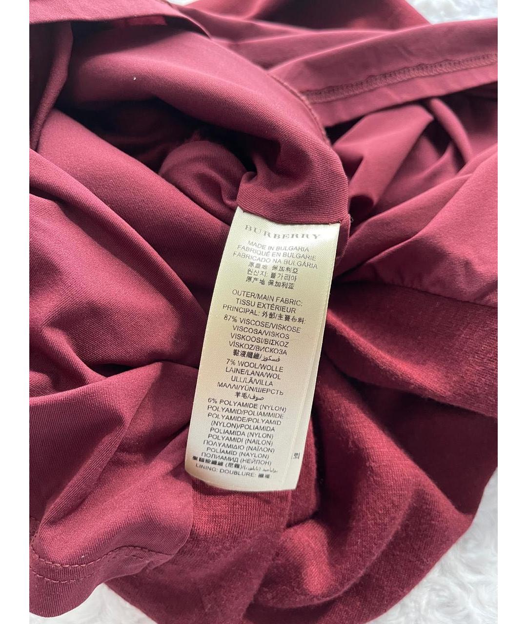 BURBERRY Бордовое шерстяное повседневное платье, фото 3