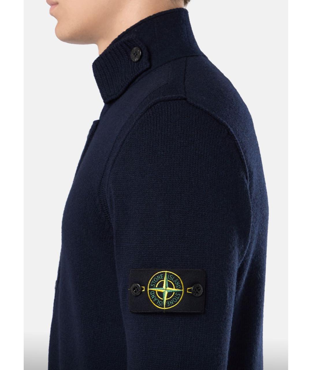 STONE ISLAND Темно-синий шерстяной кардиган, фото 4