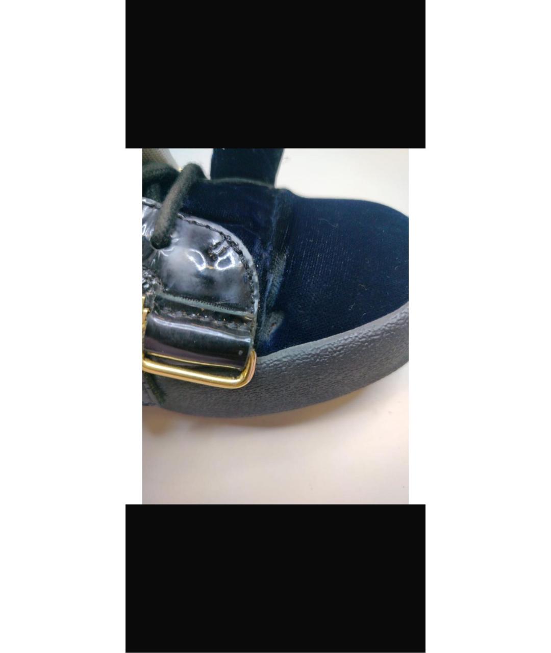 GIUSEPPE ZANOTTI DESIGN Темно-синие бархатные высокие кроссовки / кеды, фото 8