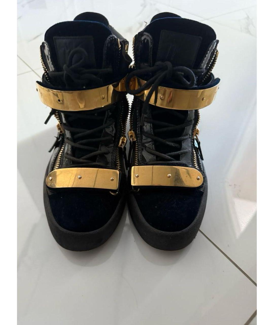 GIUSEPPE ZANOTTI DESIGN Темно-синие бархатные высокие кроссовки / кеды, фото 4