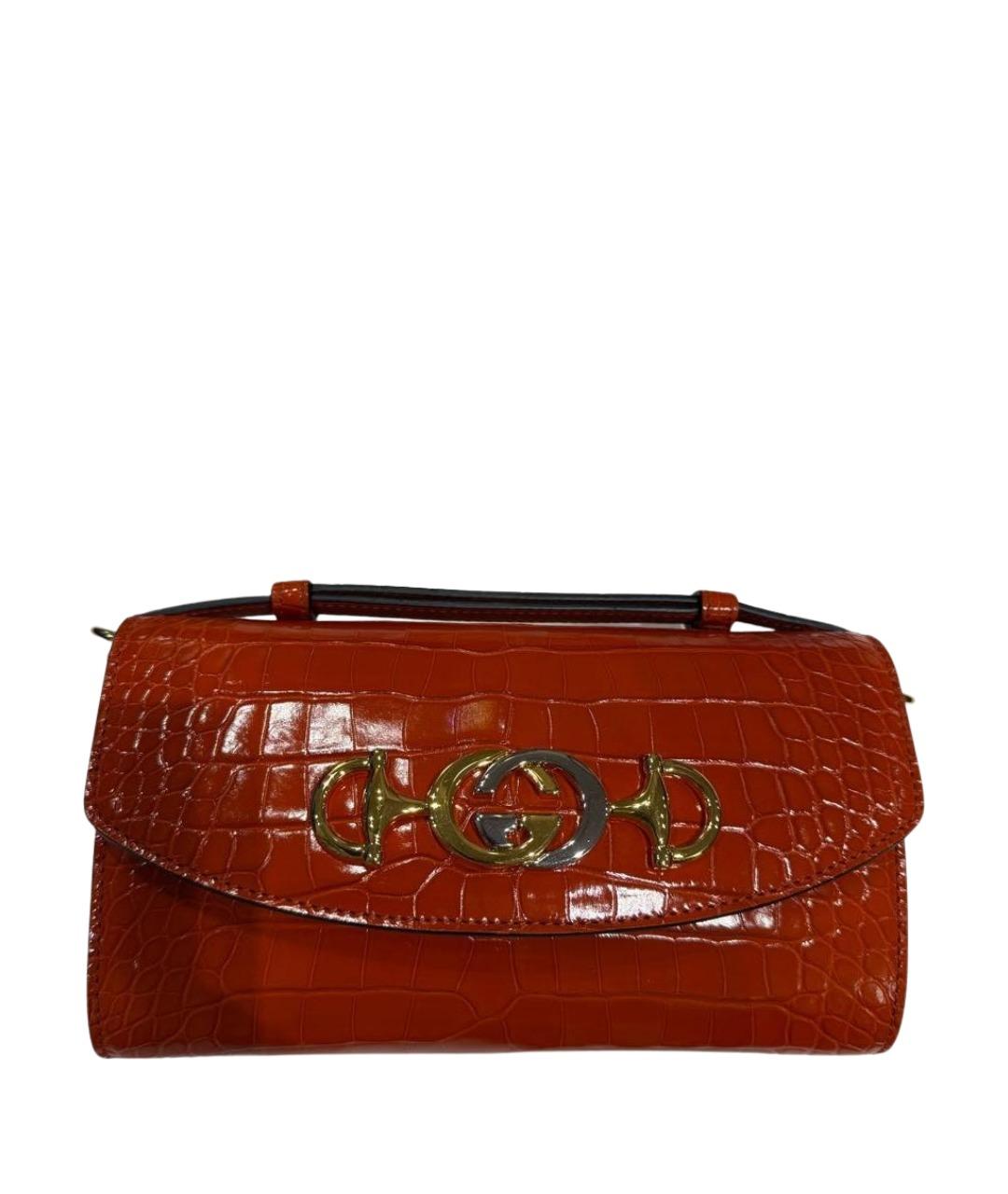 GUCCI Оранжевая сумка с короткими ручками из кожи крокодила, фото 1