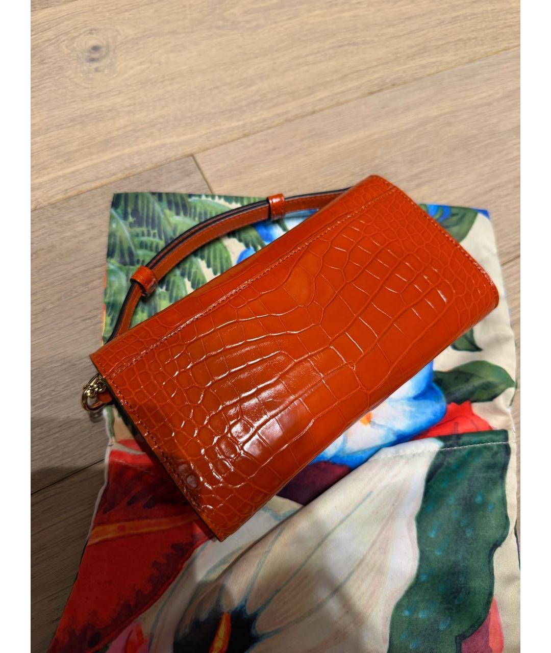 GUCCI Оранжевая сумка с короткими ручками из кожи крокодила, фото 4